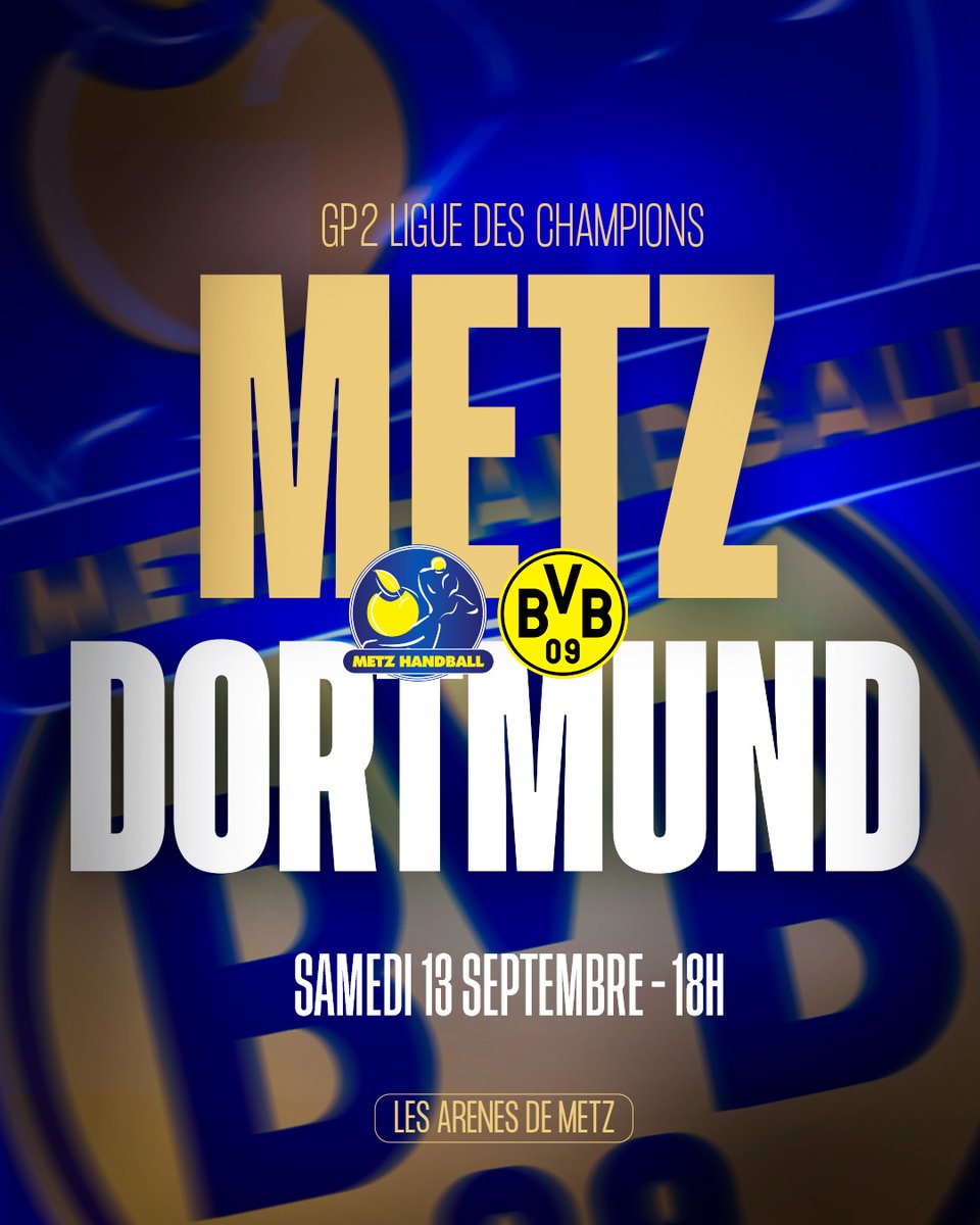 Metz Handball (@metzhandball) on Twitter photo 𝐎𝐮𝐯𝐞𝐫𝐭𝐮𝐫𝐞 𝐁𝐢𝐥𝐥𝐞𝐭𝐭𝐞𝐫𝐢𝐞 !
L' <a href="/ehfcl/">EHF Champions League</a> fait son retour aux Arènes de Metz. 🌟
𝕊𝕒𝕞𝕖𝕕𝕚 𝟙𝟛 𝕤𝕖𝕡𝕥𝕖𝕞𝕓𝕣𝕖 à 18h, les Dragonnes affronteront le club allemand 🇩🇪 BVB Handball Damen pour le premier match européen à domicile.
🏠 On lance l'Europe à la 𝐎𝐮𝐯𝐞𝐫𝐭𝐮𝐫𝐞 𝐁𝐢𝐥𝐥𝐞𝐭𝐭𝐞𝐫𝐢𝐞 !
L' <a href="/ehfcl/">EHF Champions League</a> fait son retour aux Arènes de Metz. 🌟
𝕊𝕒𝕞𝕖𝕕𝕚 𝟙𝟛 𝕤𝕖𝕡𝕥𝕖𝕞𝕓𝕣𝕖 à 18h, les Dragonnes affronteront le club allemand 🇩🇪 BVB Handball Damen pour le premier match européen à domicile.
🏠 On lance l'Europe à la