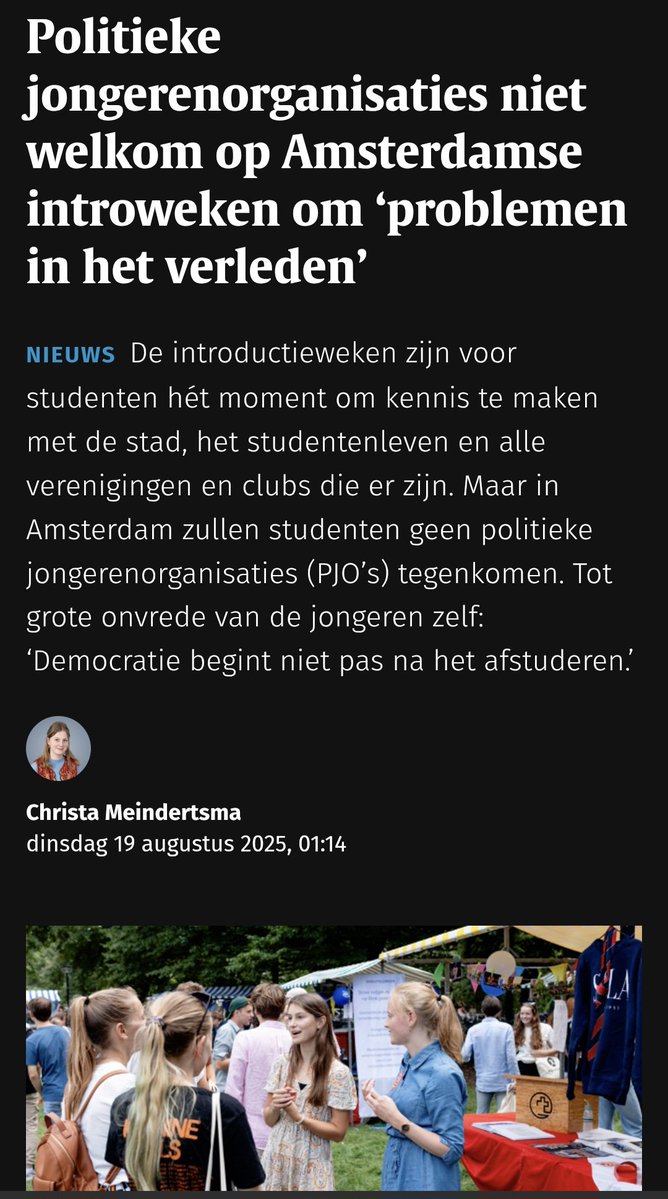 Justin van Vliet (@vanvliet_justin) on Twitter photo Vandaag in <a href="/parool/">Het Parool</a> en <a href="/ndnl/">Nederlands Dagblad</a> als Vice-voorzitter van het CDJA Amsterdam e.o. mijn zorgen gedeeld over het weren van PJO’s bij de introductieweken van de UvA & VU. Juist daar moeten debat & dialoog bloeien. Onze oproep: open de deuren voor jongerenparticipatie!
#CDJA #CDA Vandaag in <a href="/parool/">Het Parool</a> en <a href="/ndnl/">Nederlands Dagblad</a> als Vice-voorzitter van het CDJA Amsterdam e.o. mijn zorgen gedeeld over het weren van PJO’s bij de introductieweken van de UvA & VU. Juist daar moeten debat & dialoog bloeien. Onze oproep: open de deuren voor jongerenparticipatie!
#CDJA #CDA