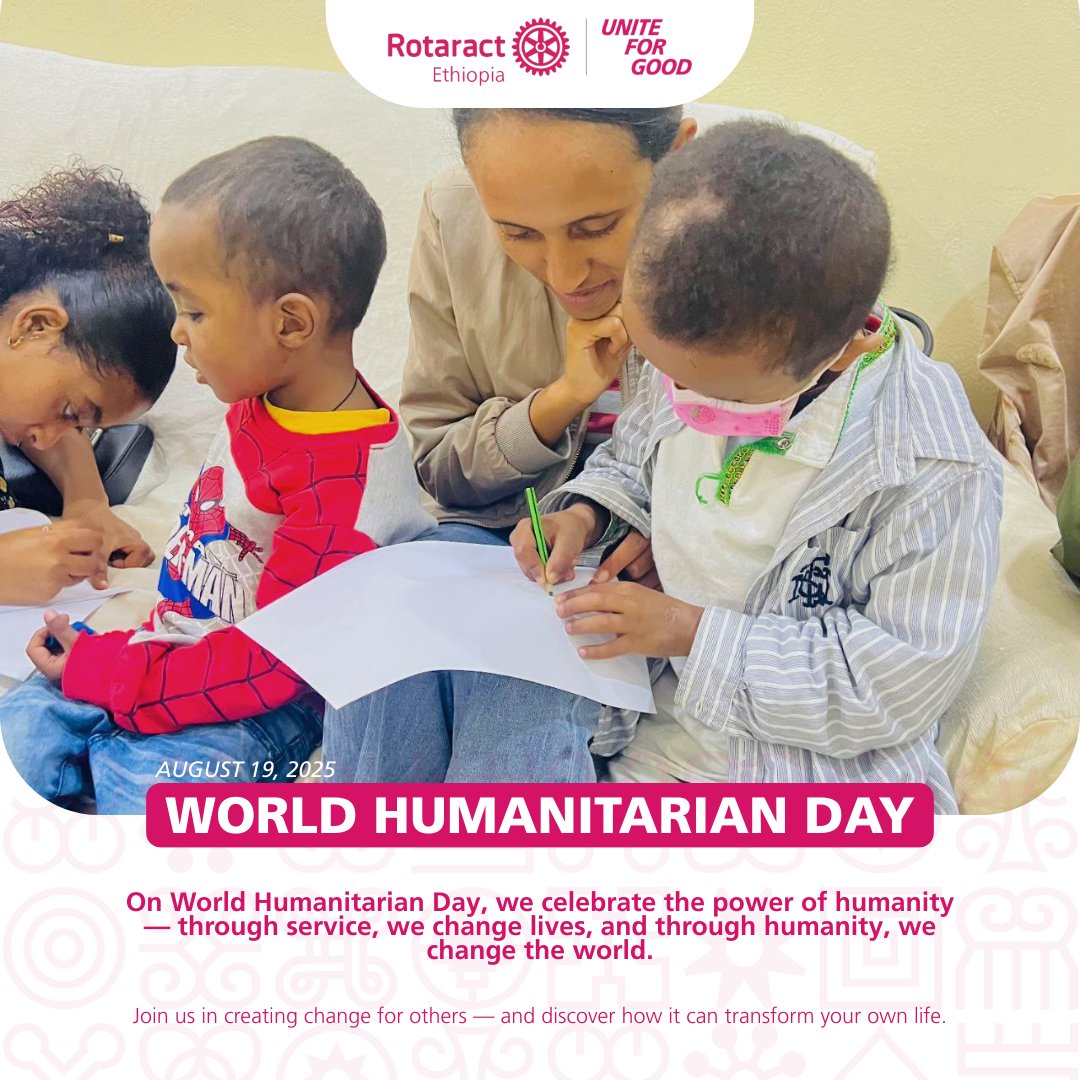 🌍 World Humanitarian Day 2025
Today we celebrate service and compassion. Across Ethiopia, Rotaractors &amp; Rotarians are changing lives with every act of service. 💙✨
Humanity thrives when we serve together.
#WorldHumanitarianDay #RotaractEthiopia  #MakeItHappenD9212 #UniteForGood