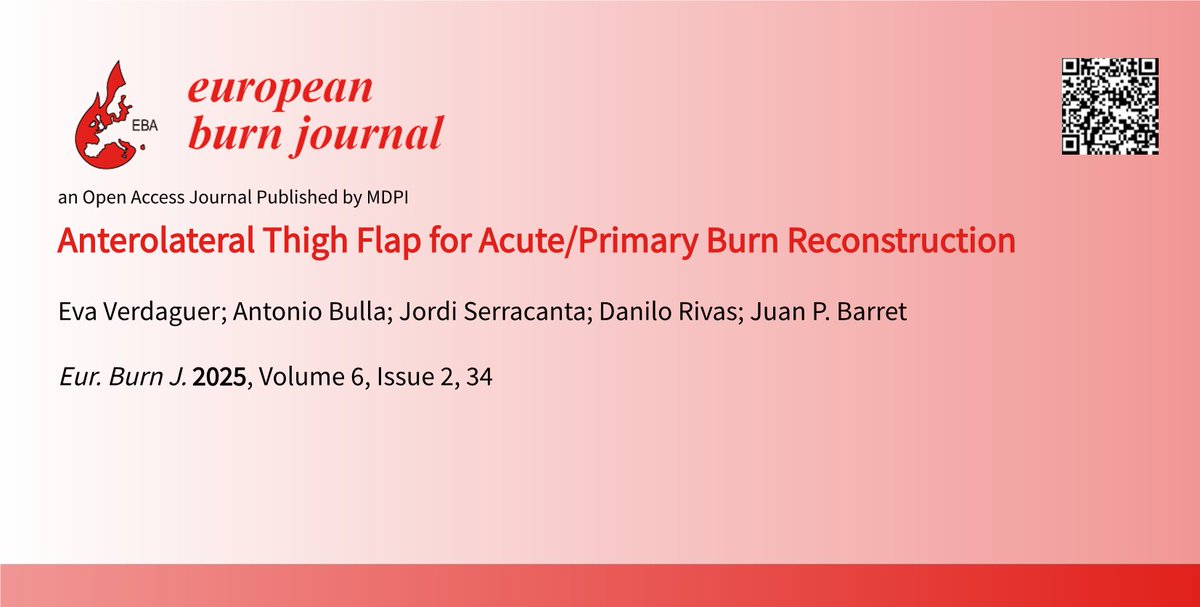 📢 New in #EBJ: ALT flap in acute burn reconstruction 🔥
✅ Reliable vascular supply
✅ Large skin paddle
✅ Low donor site morbidity
💡 A versatile option for early wound coverage
🔗 mdpi.com/2673-1991/6/2/…
#BurnCare #ReconstructiveSurgery #ALTFlap