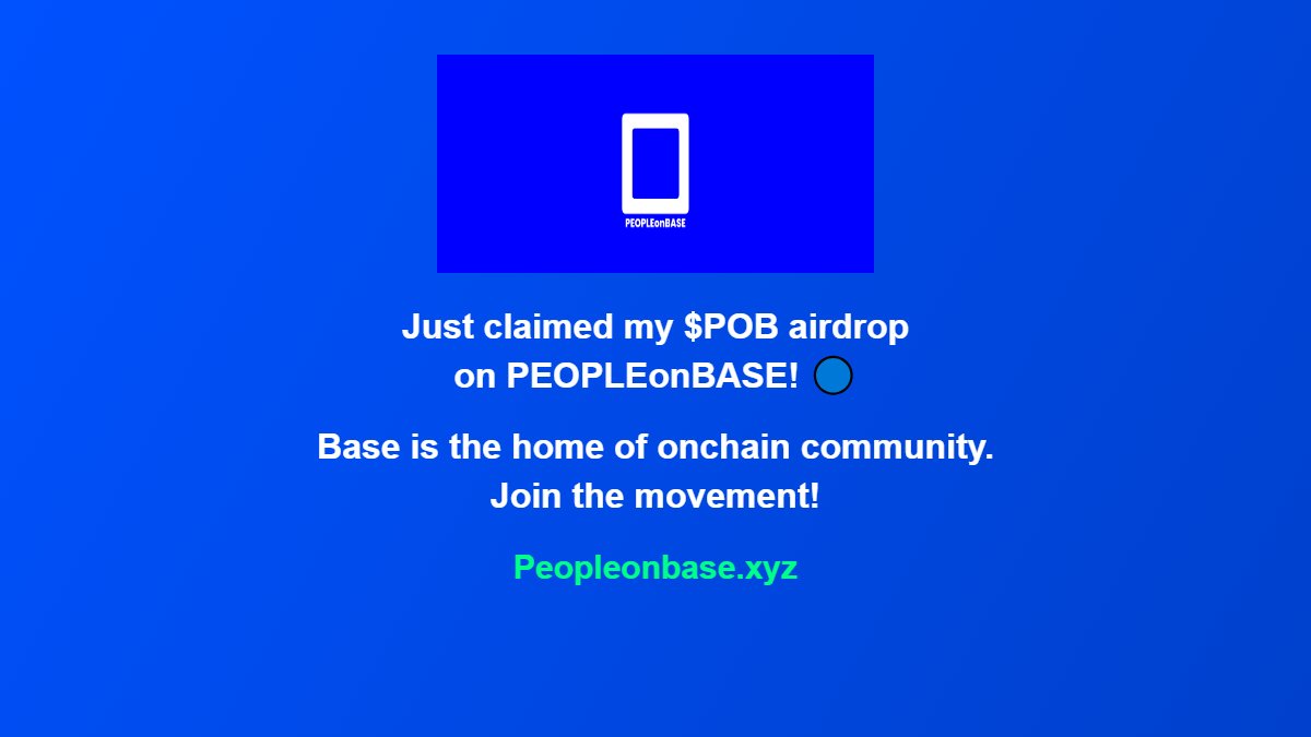Just claimed my $POB airdrop on PEOPLEonBASE! 🔵

Base is the home of onchain community. Join the movement!

Peopleonbase.xyz