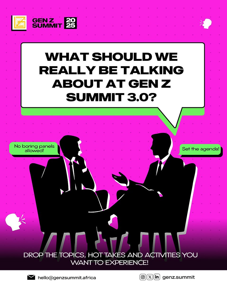 Gen Z Summit 3.0 is for us, by us.
What do you want to hear, debate or experience this year?

Reply with your hottest takes and must-have topics. Let’s set the agenda.

#GenZsummit3.0 #GenZleadership #GenZcommunity