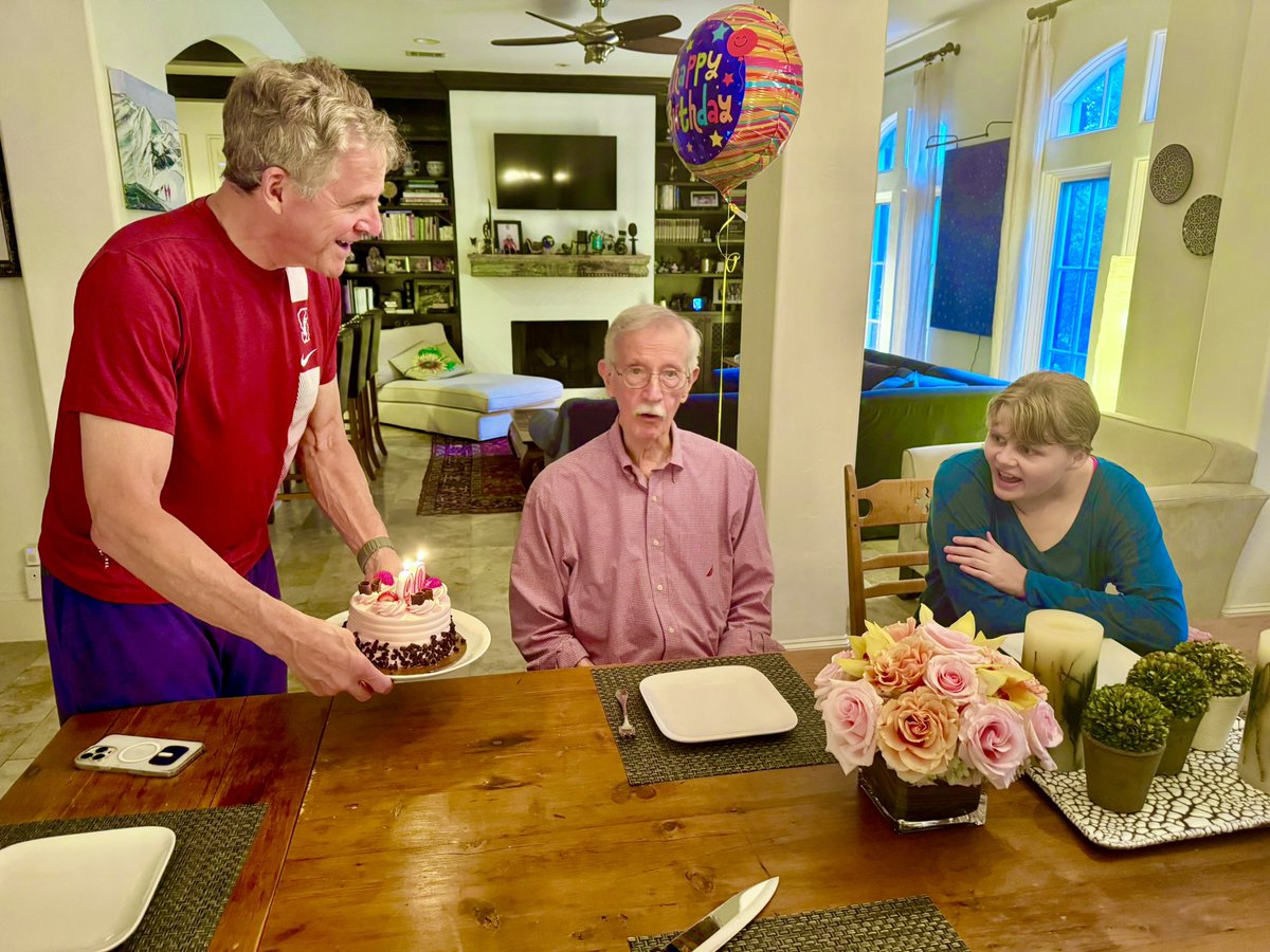 AstroDocScott's tweet image. Celebrating the 90 solar orbits of my Dad, Ed Parazynski! (And yes, three birthday celebrations…)