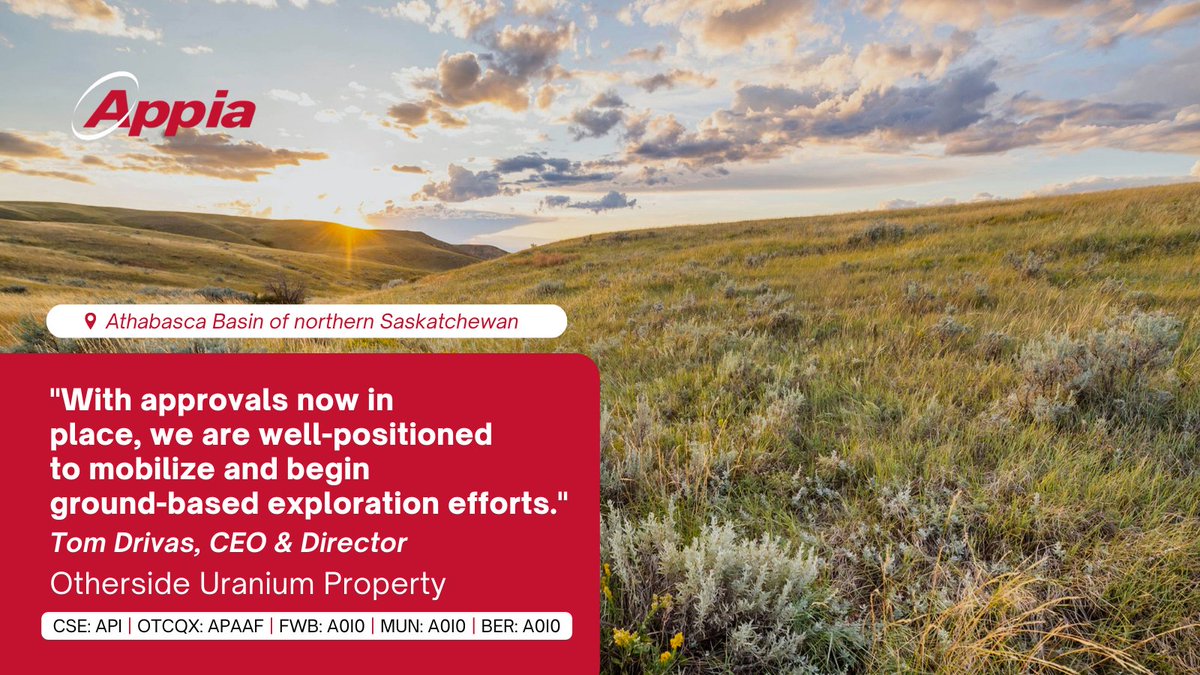 Commenting on the Otherside Uranium Property in Saskatchewan, Tom Drivas, CEO said 💬

"With approvals now in place, we are well-positioned to mobilize and begin ground-based exploration efforts."
🔗 stockmkt.info/4kHIywW 
🇨🇦 CSE: $API.CA 🇺🇸 OTCQX: $APAAF  🇩🇪 FWB: A0I0