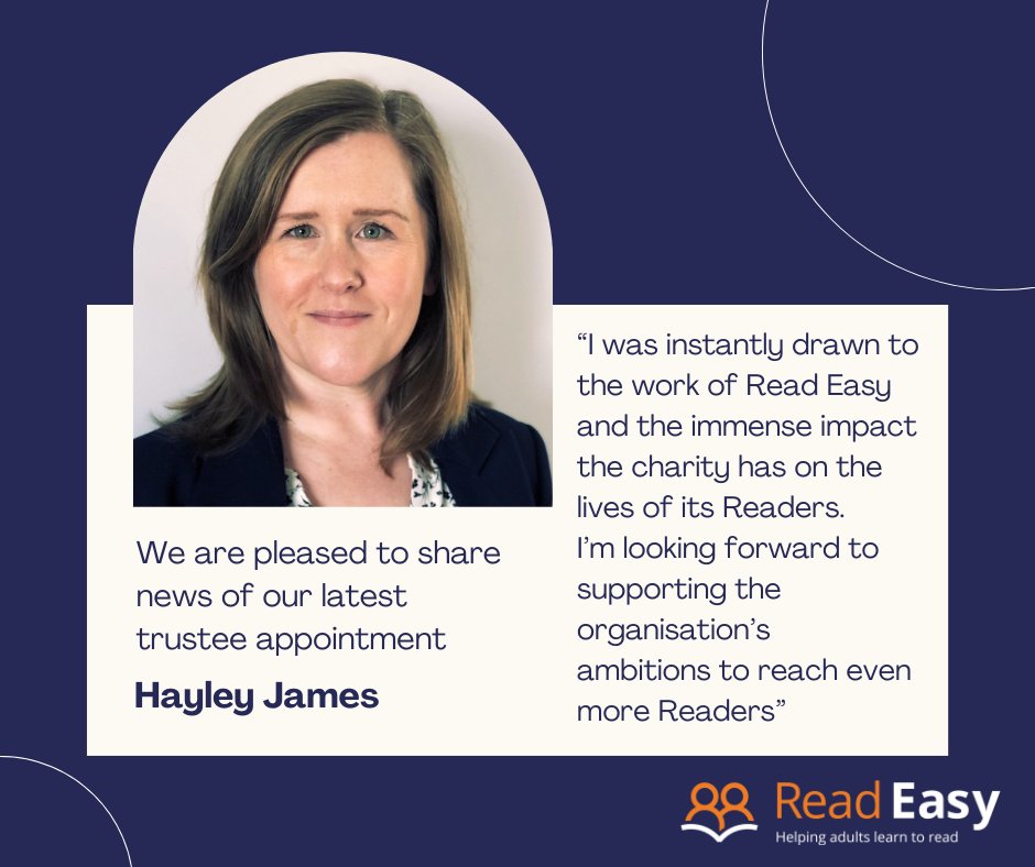 ReadEasyUK's tweet image. We’re pleased to welcome our latest trustee appointment. Hayley James is a chartered public relations practitioner with over 20 years’ experience in communications across public, private and third sectors and will support us in our work to raise our profile and grow our reach
