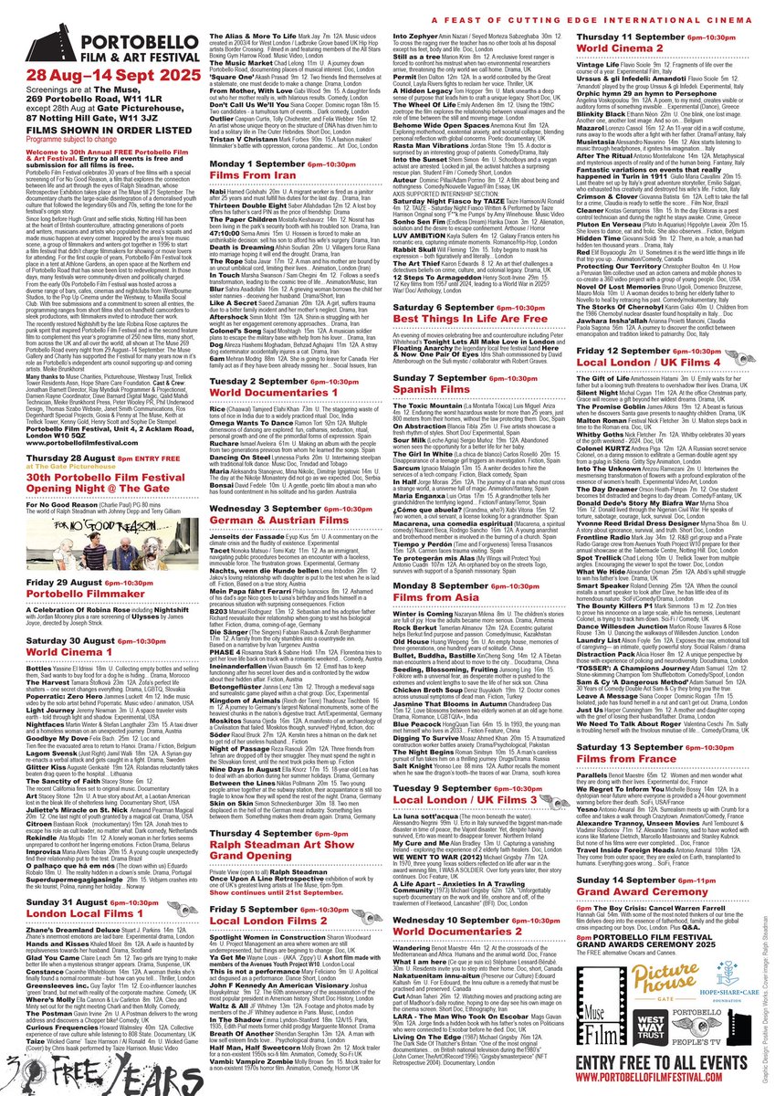 Portobello Film Festival 2025 bigging up the independents. All free, all night, every evening at The Muse.
Readable on magnify. Get it in your diary now! #FreeFilm #PortobelloFilmFest2025 #Films