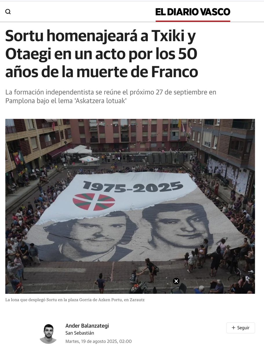«En un acto por los 50 años de la muerte de Franco»

Este chaval va a dejar pequeño a Eduardo Inda, qué manera de intoxicar en cada artículo. 

Le auguro un gran futuro en el ultraderechista y turbocapitalista grupo Vocento. 👇🏼