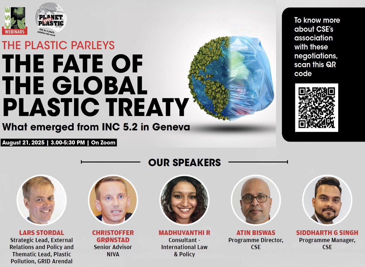 Webinar Alert | The fate of the global plastic treaty hangs in the balance. The second session of the fifth meeting of the Intergovernmental Negotiating Committee (INC 5.2) has concluded. INC 5.2 was expected to deliver a much-awaited treaty to address the global plastic