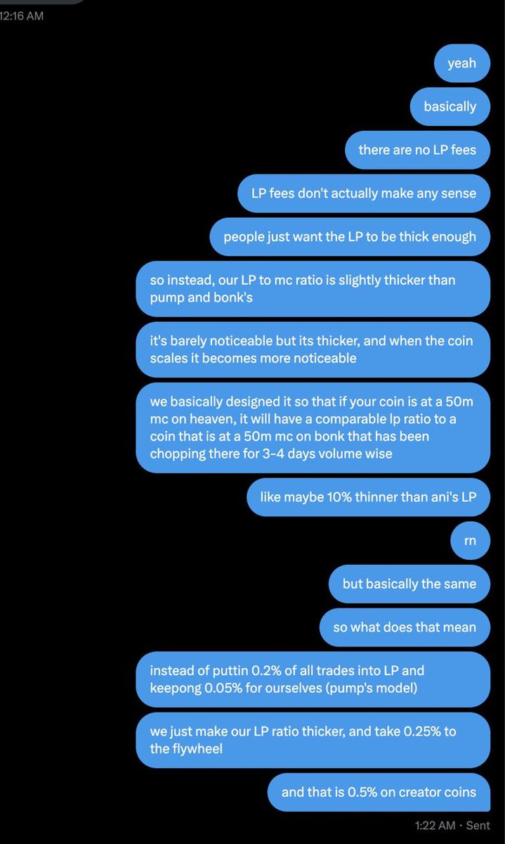 R🐮 (@ren_gmi) on Twitter photo A couple of design choices make Heaven's buybacks so impactful:
1. There is no traditional bonding curve and the initial LP is purely made up of the Devs initial SOL buy. There is yet to be an 'add LP' function to the Heaven AMM & thus the total LP size for Heaven launches just A couple of design choices make Heaven's buybacks so impactful:
1. There is no traditional bonding curve and the initial LP is purely made up of the Devs initial SOL buy. There is yet to be an 'add LP' function to the Heaven AMM & thus the total LP size for Heaven launches just