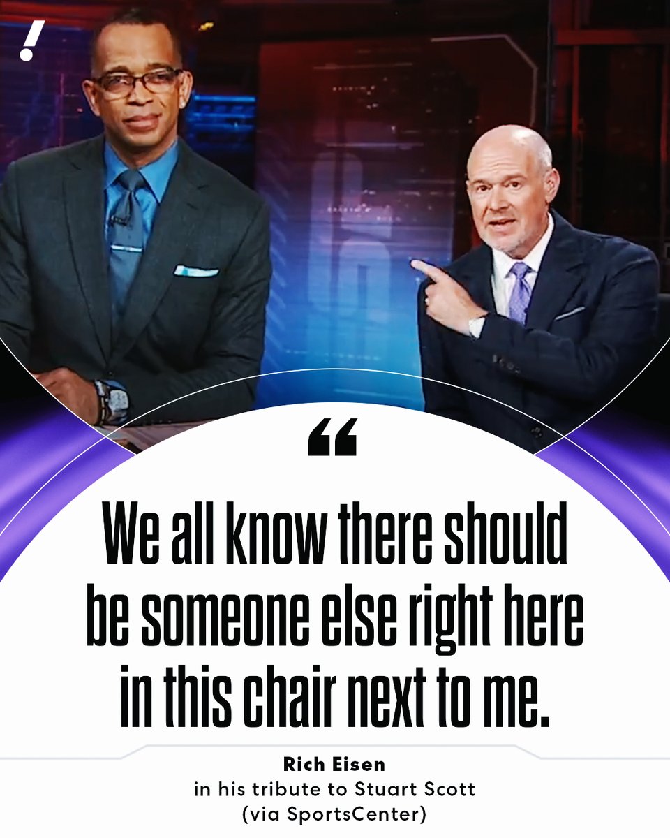 YahooSports's tweet image. Rich Eisen paid tribute to his longtime partner, the late Stuart Scott, while hosting his first SportsCenter in over 20 years ❤️🥹