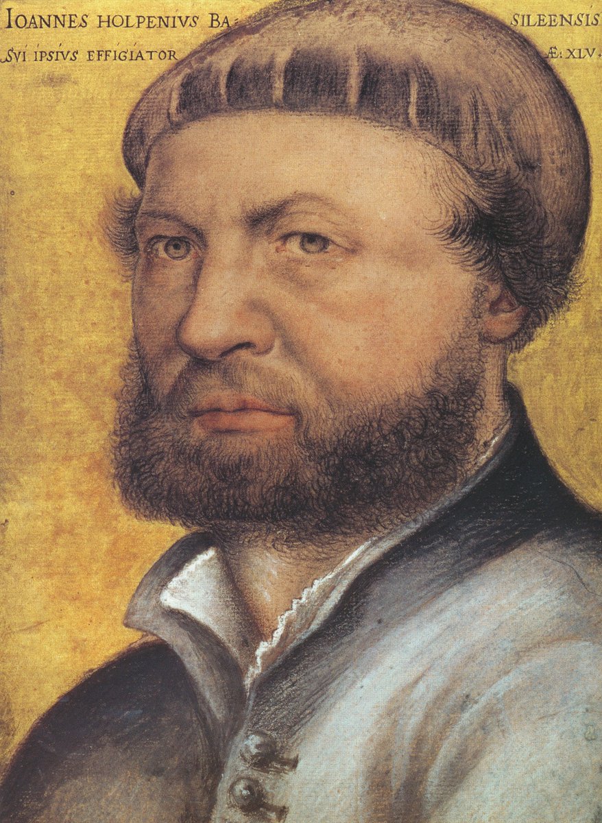 Holbein was one of the most accomplished portraitists of the 16th century. He spent two periods in England (1526-8 and 1532-43), portraying the nobility of the Tudor court.

Holbein painting both John Russell, and his son, Francis
🖼️ Hans Holbein the Younger
#OnlineArtExchange