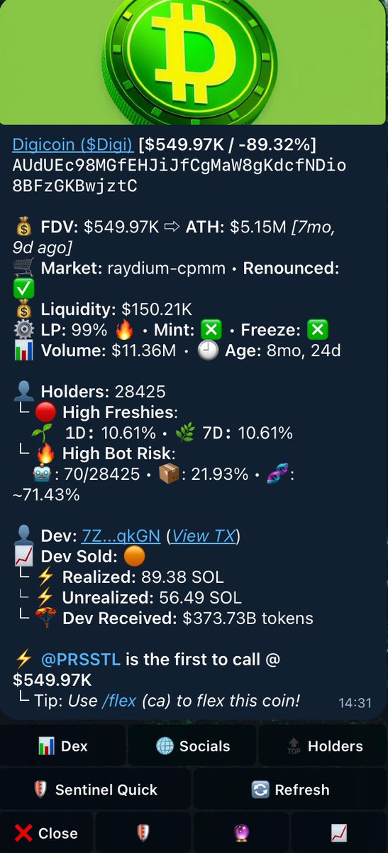 Not sure how much the DEV is holding? Whether they received any tokens from other wallets?

👀 Simple, use ChartGenie!
- Detect dev holdings
- Aidrops &amp; more!

👉 Docs: chartgenieai.gitbook.io/chartgenieai/

#crypto #cryptocurrencies #cryptonews #blockchain #cryptoalerts #Solana #investor