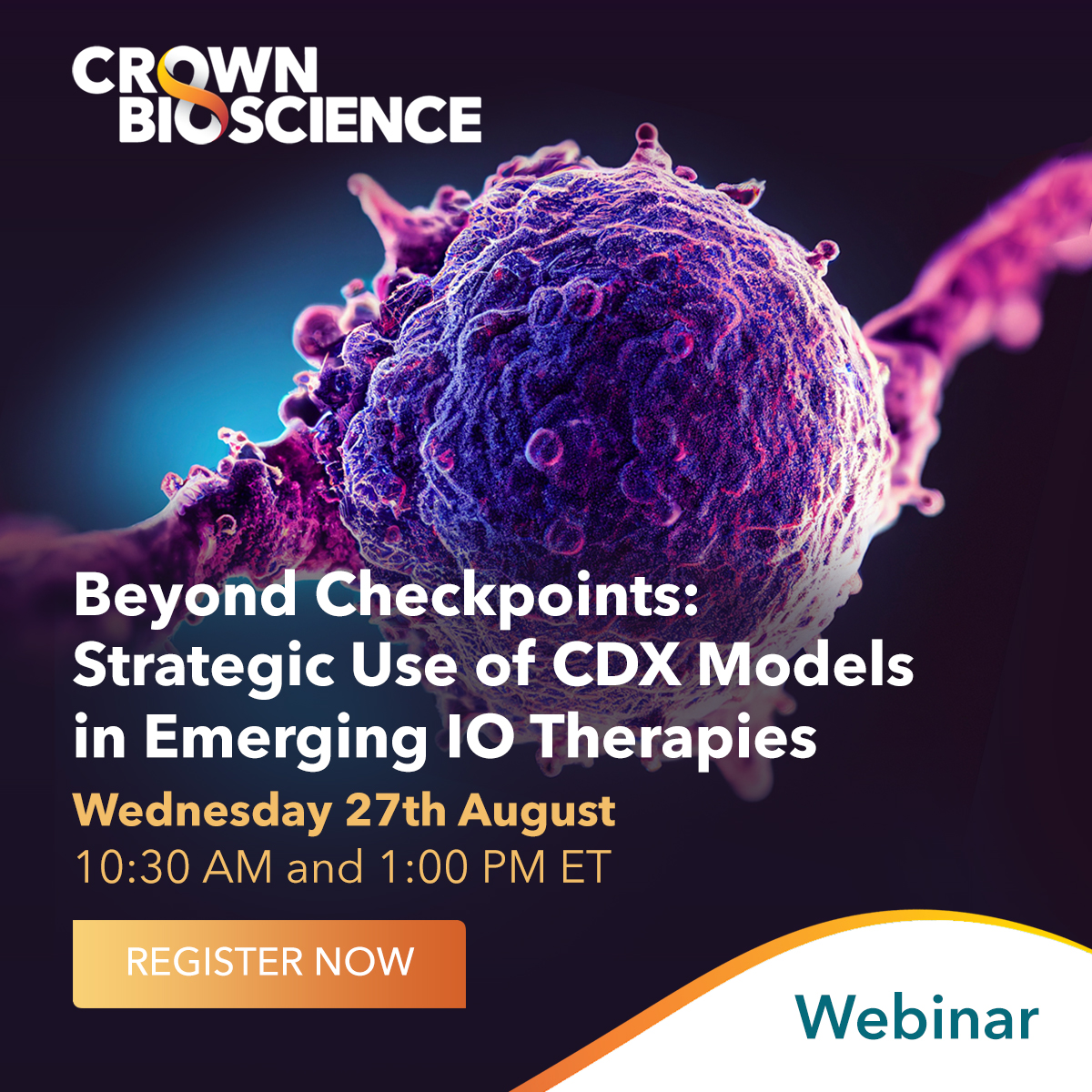 Immune checkpoint inhibitors have reshaped oncology, but emerging IO therapies demand models that go further.
Join our free webinar, led by Director of Scientific Operations Kiel Peck, PhD.
Register now to see our insights in action: hubs.la/Q03DkpNY0