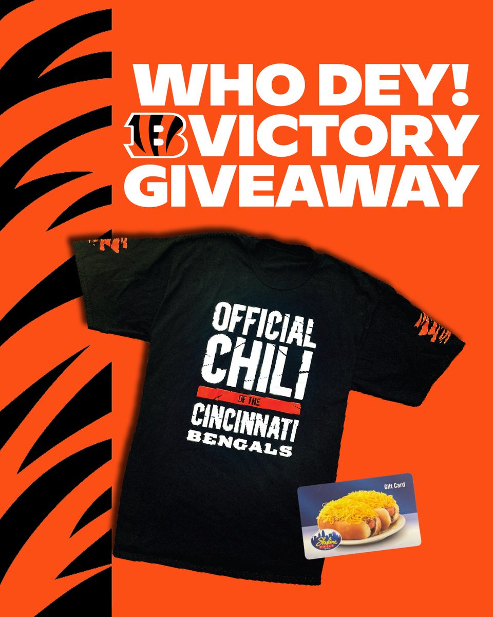 Skyline Chili (@skyline_chili) on Twitter photo ✅ Pre-season W
The <a href="/Bengals/">Cincinnati Bengals</a> are getting ready for the season, and you should too! Drop WHO DEY and #SkylineSweeps in the comments for a chance to win a Skyline Bengals shirt to wear this season + a $25 Skyline gift card!
-
-
-
-
WE WILL CONTACT THE WINNER BY REPLYING TO ✅ Pre-season W
The <a href="/Bengals/">Cincinnati Bengals</a> are getting ready for the season, and you should too! Drop WHO DEY and #SkylineSweeps in the comments for a chance to win a Skyline Bengals shirt to wear this season + a $25 Skyline gift card!
-
-
-
-
WE WILL CONTACT THE WINNER BY REPLYING TO