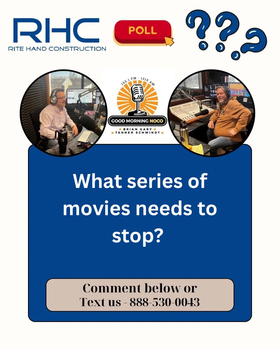 #GoodMorningNOCO 6-10a

All the Marvel Movies need to stop.

• 7:05: Dr. Ng w/OCR
• 7:35: <a href="/chrislwood/">Chris Wood</a> w/<a href="/bizwestmedia/">BizWest</a> 
• 8:05: <a href="/wldracer/">Kevin Ross</a> w/<a href="/weldgov/">weldgov</a> 
• 9:35: <a href="/Kevin_Lytle/">Kevin Lytle</a> 
• <a href="/1310_KFKA/">KFKA Radio - Northern Colorado’s Voice</a>