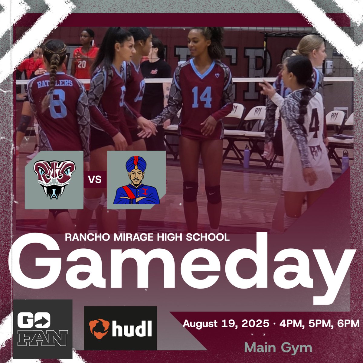 Come out to support our RMHS Volleyball teams as they host Indio HS on Tuesday--FR: 4PM, JV: 5PM, VR: 6PM
Get your tickets on GoFan OR stream the games on HUDL TV! Don't miss any of the action!!