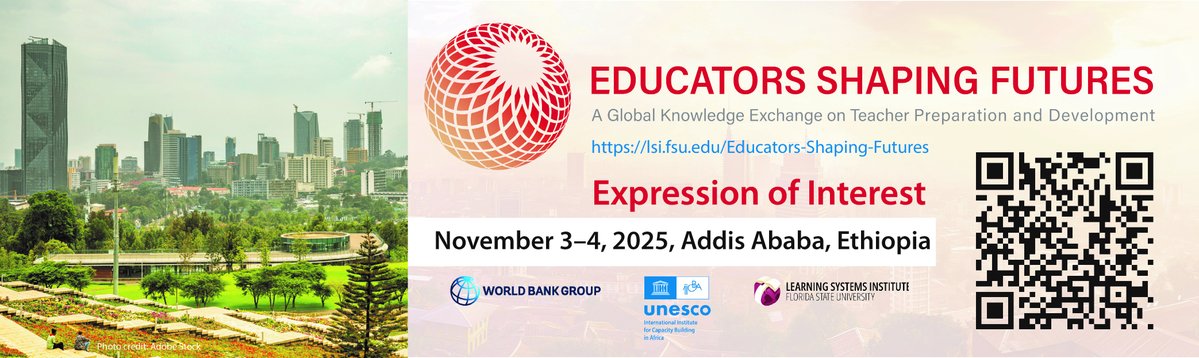 World Bank Education (@wbg_education) on Twitter photo SAVE THE DATE | “Educators Shaping Futures: A Global Knowledge Exchange on Teacher Preparation and Development” (Nov. 3-4, 2025, Addis Ababa, Ethiopia)
If you’re interested in attending the event and receive updates, click here: wrld.bg/KTKy50WGy2s
<a href="/lsifsu/">Learning Systems Institute FSU</a> <a href="/UNESCOIICBA/">UNESCO IICBA</a> SAVE THE DATE | “Educators Shaping Futures: A Global Knowledge Exchange on Teacher Preparation and Development” (Nov. 3-4, 2025, Addis Ababa, Ethiopia)
If you’re interested in attending the event and receive updates, click here: wrld.bg/KTKy50WGy2s
<a href="/lsifsu/">Learning Systems Institute FSU</a> <a href="/UNESCOIICBA/">UNESCO IICBA</a>