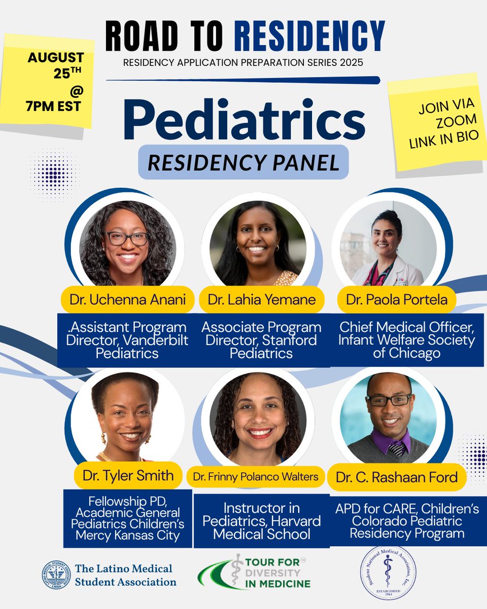 The Student National Medical Association (SNMA) (@snma) on Twitter photo Interested in Pediatrics? Want to hear DIRECTLY from those on the other side of the application? Well, we've got all of your needs answered in one panel. Join us on Monday, August 25th at 7pm EST via Zoom.  You'll thank us later.
Link: us02web.zoom.us/j/85894169500?… Interested in Pediatrics? Want to hear DIRECTLY from those on the other side of the application? Well, we've got all of your needs answered in one panel. Join us on Monday, August 25th at 7pm EST via Zoom.  You'll thank us later.
Link: us02web.zoom.us/j/85894169500?…