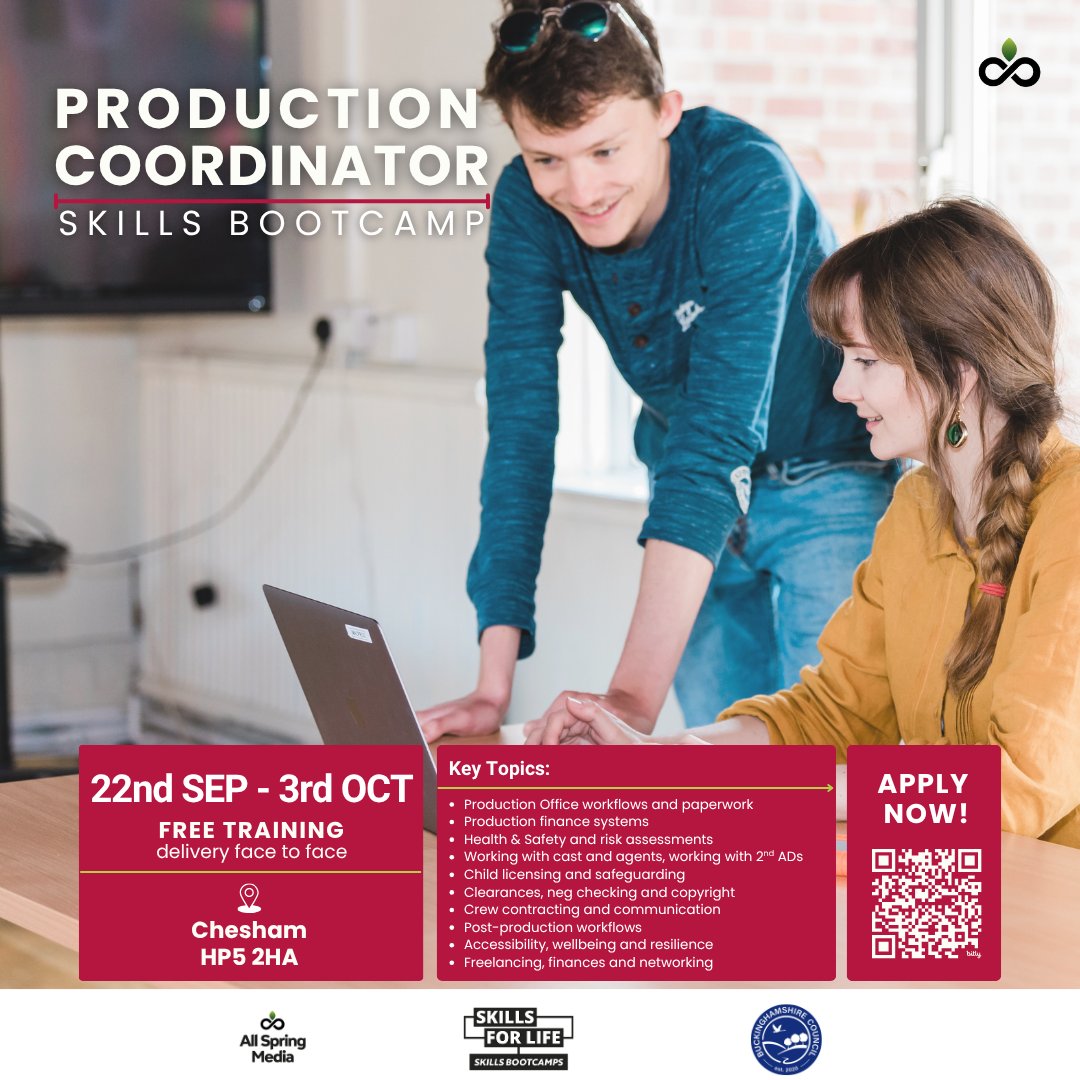 AllSpringMedia's tweet image. 🎬Applications are now open for our PRODUCTION COORDINATOR Skills Bootcamp!
🗓️ 22 Sept – 3 Oct 2025
📍 Chesham
💸 Fully funded (yes, it&apos;s FREE!)
🔗 Apply now: allspringmedia.co.uk/training-open/…