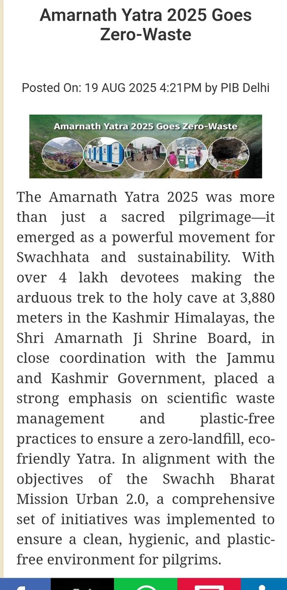 The Amarnath Yatra 2025 transformed devotion into action, aligning with Swachh Bharat Mission Urban 2.0. With zero-waste practices, public involvement, and urban participation, it redefined eco-friendly pilgrimages and motivated cities nationwide to champion a cleaner India.