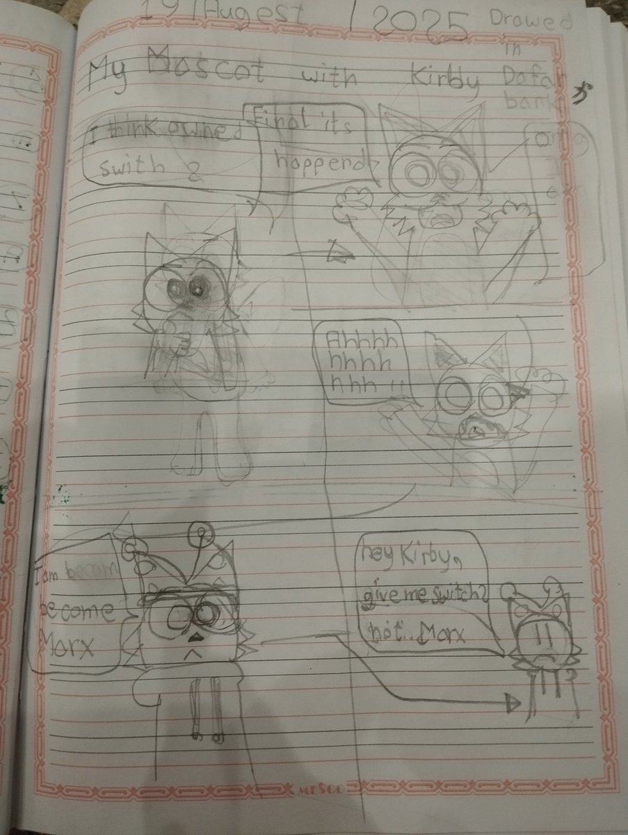 panacasiosoft's tweet photo. I am trying to get switch 2 but every this went wrong( comic in my notebook ) . #KirbyAirRiders #kirby #NintendoDirectJP #nintendodirect #NintendoSwitch2 #NintendoSwitch #NintendoDirect https://t.co/pxhZWQTrgR