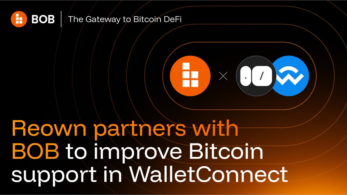 BOB (@build_on_bob) on Twitter photo BOB has partnered with <a href="/reown_/">Reown</a> and <a href="/WalletConnect/">WalletConnect</a> to expand Bitcoin wallet support.
By contributing directly to Reownโs codebase, BOB has added native support for three major Bitcoin wallets with more than 200M users combined - <a href="/BinanceWallet/">Binance Wallet</a>, <a href="/BitgetWallet/">Bitget Wallet ๐ฉต</a> & <a href="/unisat_wallet/">UniSat - wallet, explorer & extension for bitcoin.</a> - BOB has partnered with <a href="/reown_/">Reown</a> and <a href="/WalletConnect/">WalletConnect</a> to expand Bitcoin wallet support.
By contributing directly to Reownโs codebase, BOB has added native support for three major Bitcoin wallets with more than 200M users combined - <a href="/BinanceWallet/">Binance Wallet</a>, <a href="/BitgetWallet/">Bitget Wallet ๐ฉต</a> & <a href="/unisat_wallet/">UniSat - wallet, explorer & extension for bitcoin.</a> -