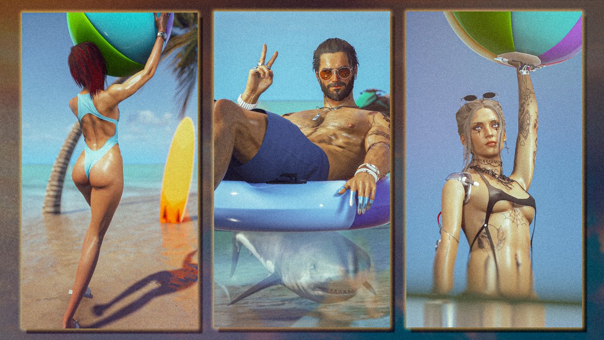 Hot Summer Pose Pack by BV.  Coming soon.
#VirtualPhotographer #PhotoMode #Cyberpunk2077 #PhantomLiberty #EroticCyberpunk #DarkRomance