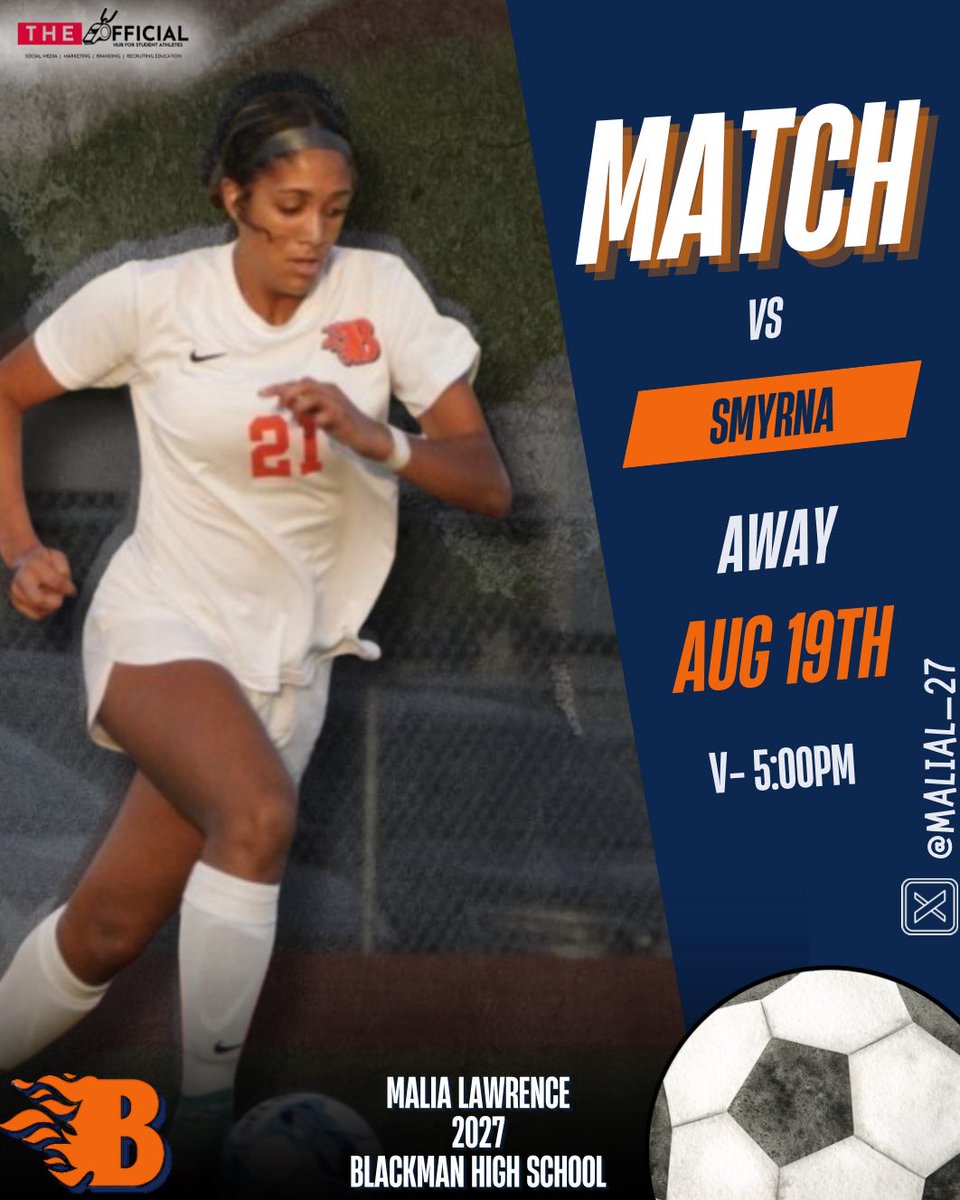 MaliaL_27's tweet photo. ⚽️ Game Day
🗓️ Tues, Aug 19th
🆚 Smyrna
📍 Smyrna HS
⏰ 5pm

@theofficial_hub @PrepSoccer @dnj_sports @tnsports @cecil_joyce @Tpalmateer83 @615Preps https://t.co/c9UZIBvZq0