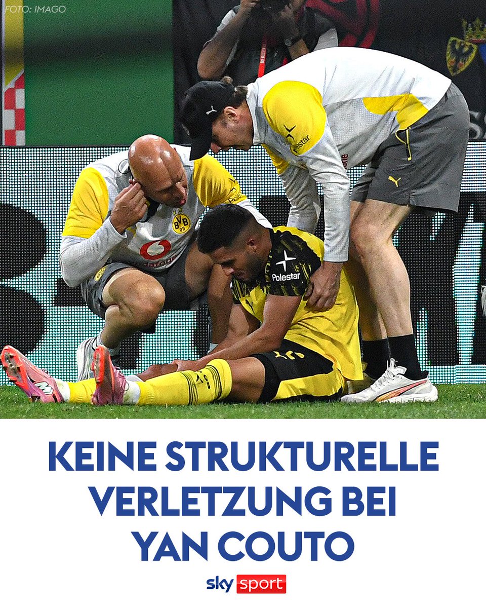 Sky Info: Keine strukturelle Verletzung bei Yan Couto! 🚨 

▶️ Schmerzhafte Knieverletzung, aber nichts strukturelles kaputt
▶️ Einsatz am Wochenende sogar bei optimalem Verlauf noch möglich

#SkyBundesliga #SkyPokal #Couto #BVB