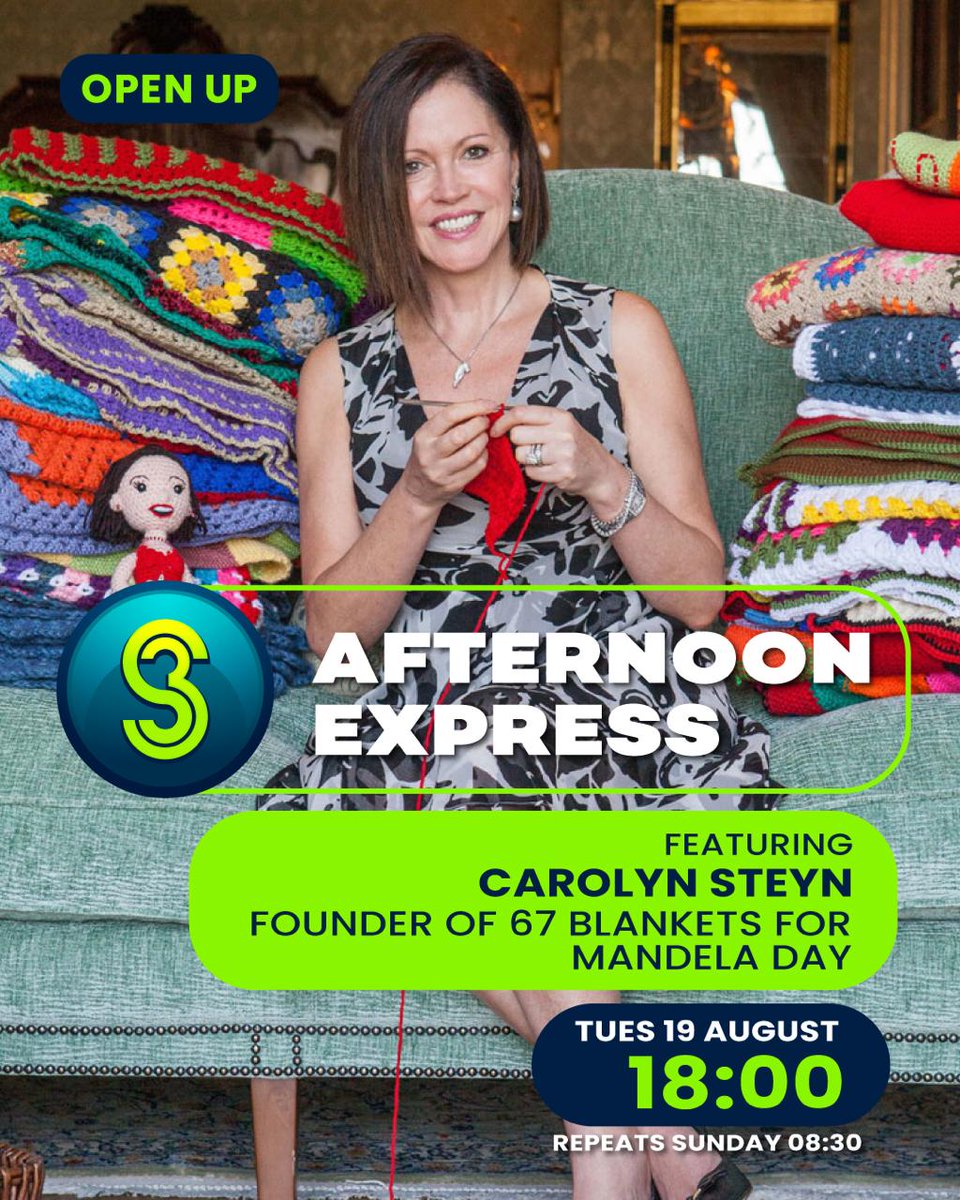 Hello X family and friends.
Please join me tonight on Afternoon Express at 18:00 on SABC 3. It's a date!
#CarolynSteyn #67Blankets #AfternoonExpress