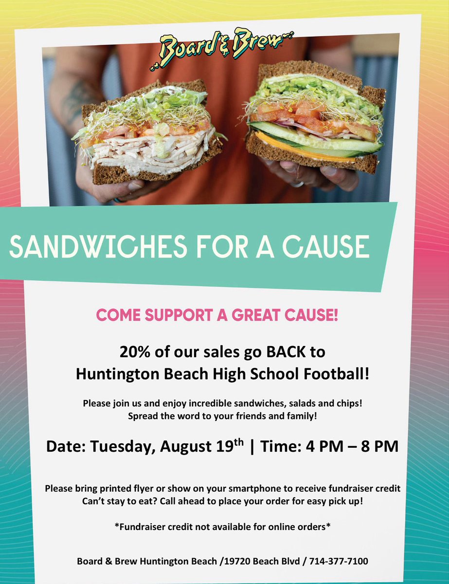 Come on out to Board and Brew in Huntington Beach tonight from 4-8 to support Huntington Beach Oilers Football