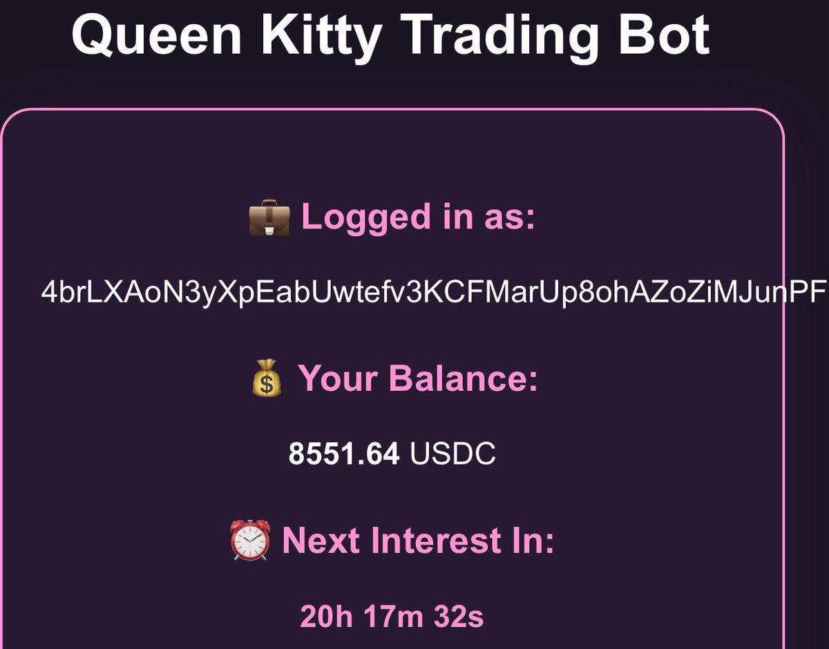 😁😁😁😁UPDATE😁😁😁😁

Since July 22, 2025:

We have gained $2395 from $Qkitty bot

25% of the gains will be donated
25% back to Sinu
50% stays in the bot to accumulate 

Est. Withdrawal date 8/30
<a href="/QueenKitty20236/">Queen-Kitty</a> <a href="/Pablo_CryptoB/">Pablo CryptoBar</a>