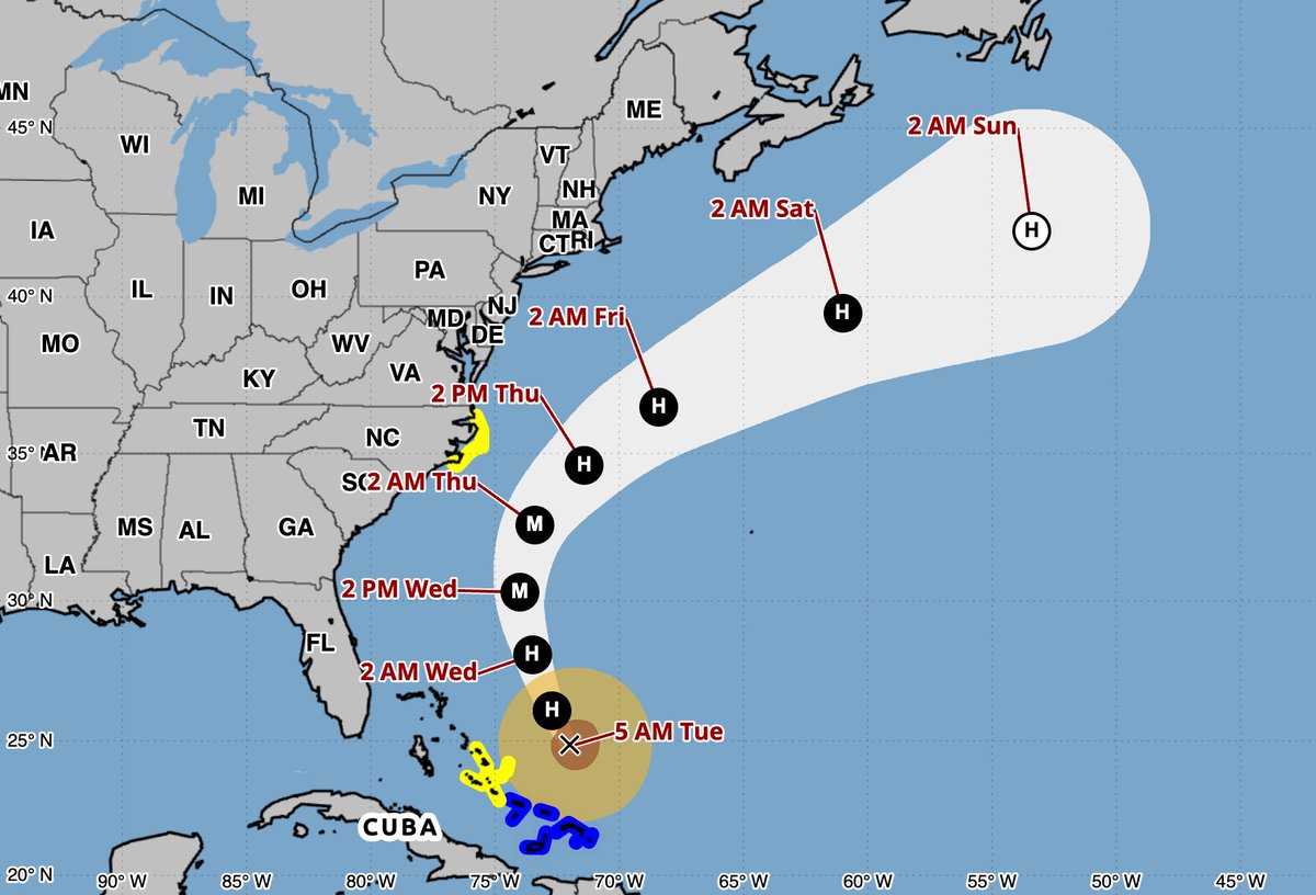 Hurricane Erin's wind field will expand in size over the next couple of days as it tracks up the East Coast of the United States. Impacts will be greatest to the Outer Banks of NC with storm surge flooding and tropical storm force wind. Rip currents will be deadly from Maine to