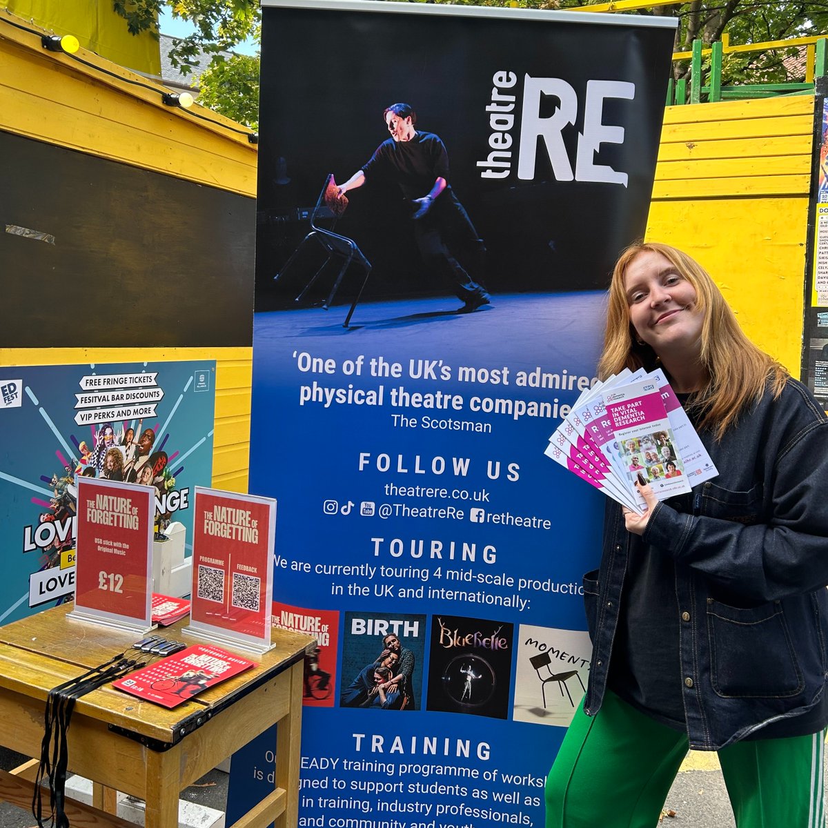 beatdementia's tweet photo. Great to be promoting Join Dementia Research at Edinburgh Festival Fringe!

The @TheatreRe  team have been speaking to attendees about dementia research and how to get involved at their showing of 'The Nature of Forgetting', which tells the story of a dad dealing with dementia. https://t.co/aXdqwwh9Vc