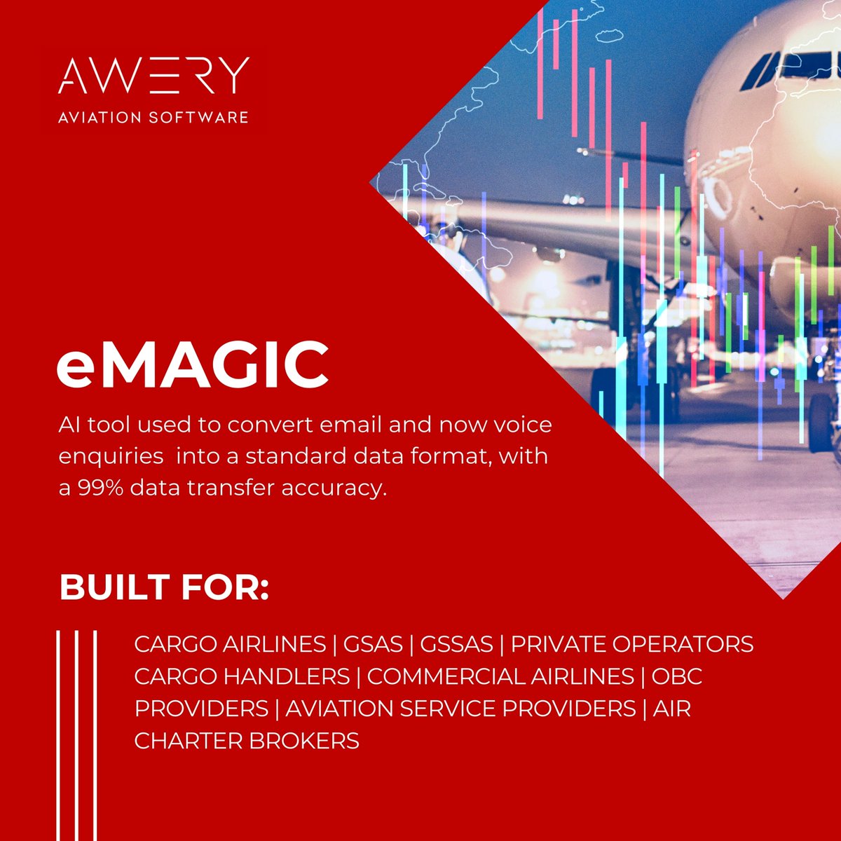 Managing air cargo bookings and updates via email can be time-consuming and prone to error… but it doesn’t have to be.

Awery’s AI tool, eMagic, tackles this by automatically reading and extracting data. 

Find out more here 👉 awery.aero

#EBooking #eMagic #AI