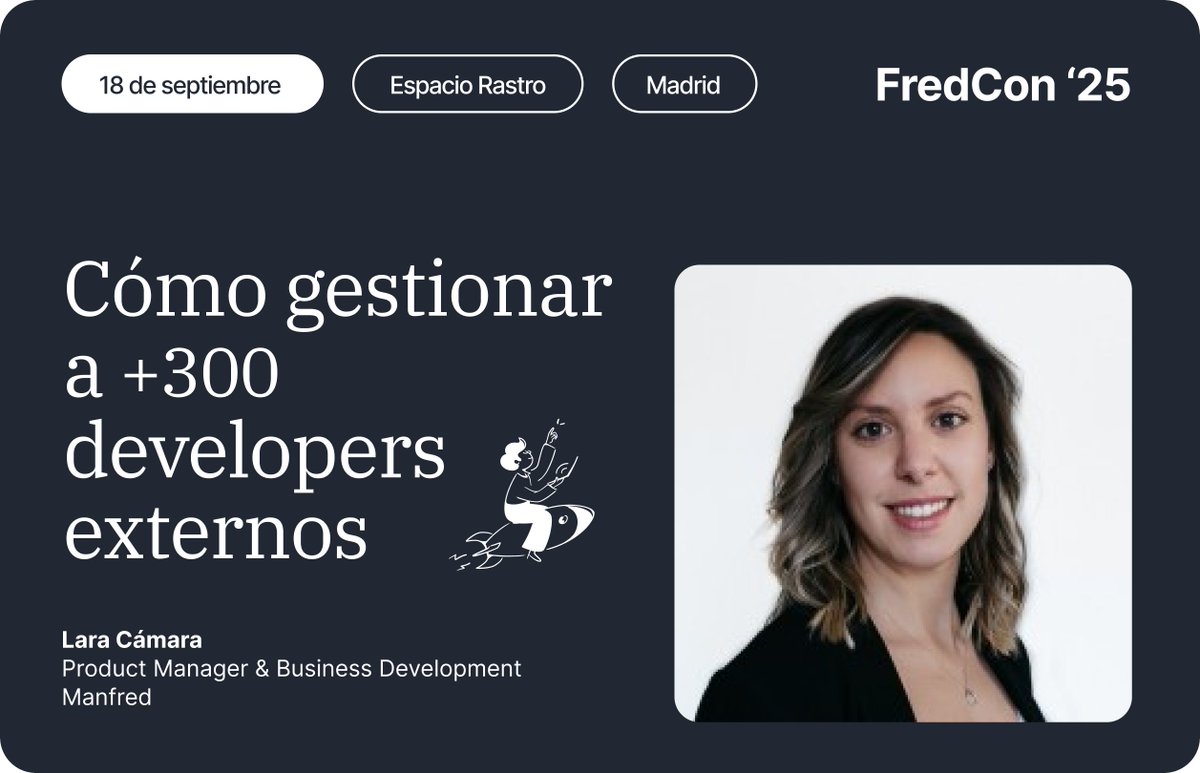 💥💙Desarrolladora infiltrada. Lara Cámara es parte del equipo de Manfred y tras una temporada reclutando, ahora ayuda a empresas a mejorar sus procesos internos de desarrollo, con una mentalidad más de producto y a gestionar equipos externos.

Sobre esto último nos va a hablar🧶