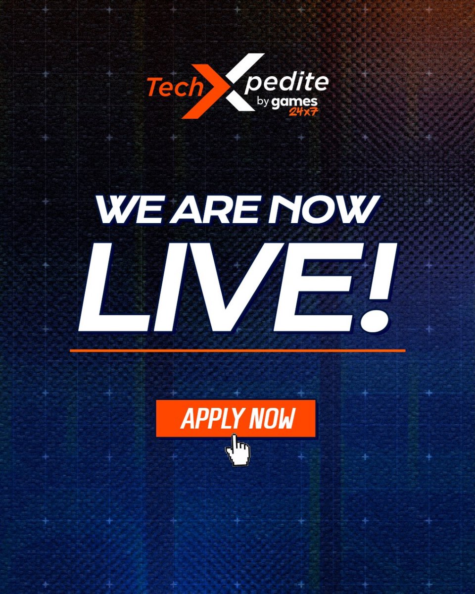 TechXpedite's tweet image. Drumrolls🥁, please! Applications for TechXpedite 3.0 are now live. Here&apos;s your chance to be a part of a vibrant community of innovators and entrepreneurs. 

Visit our website to know more:🔗
games24x7.com/techxpedite 

#TechXpedite2025 #StartupIndia #StartupGrowth #FoundersVoices