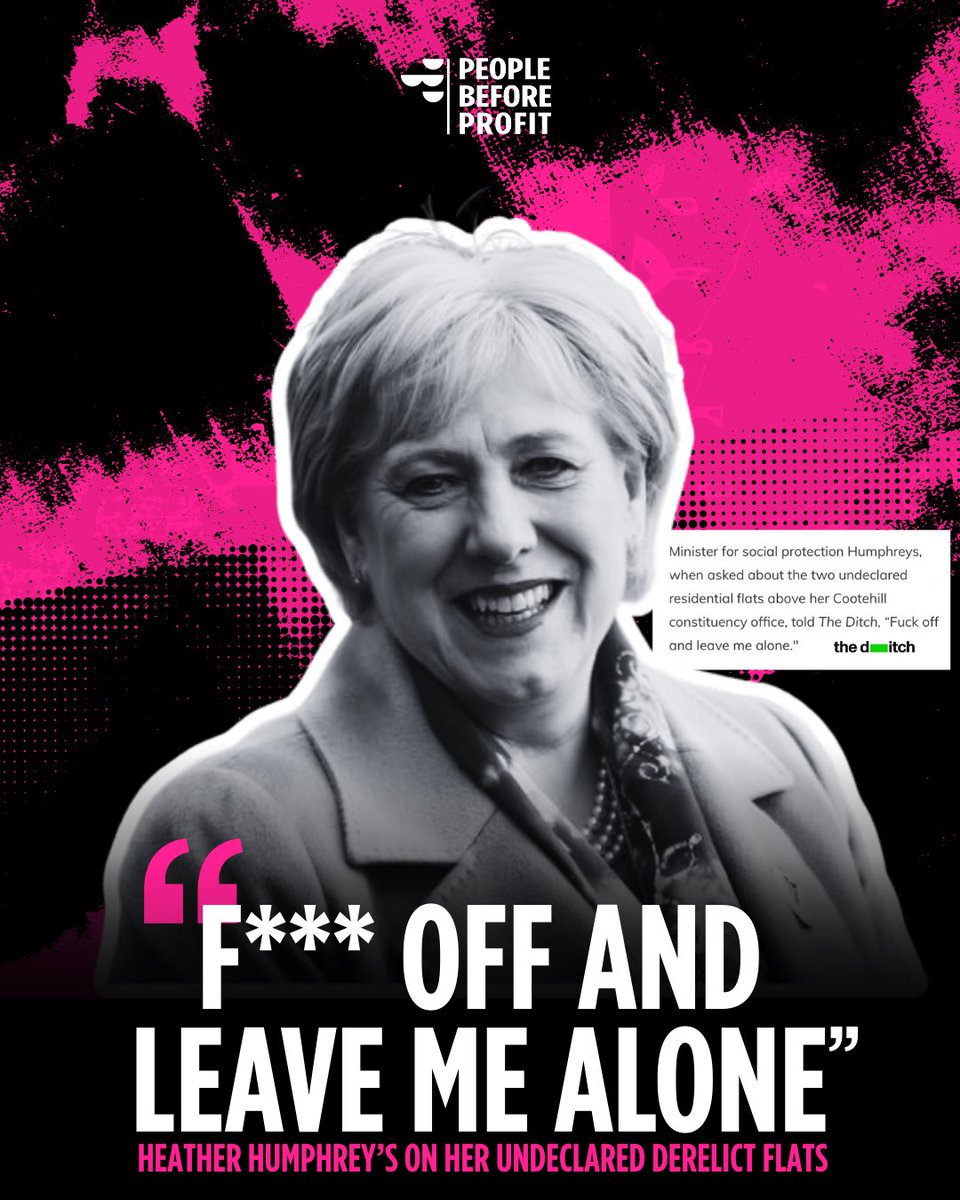 pb4p's tweet photo. 🧵With Fine Gael set to nominate Heather Humphreys, former Minister for Social Protection, for the Áras race, we take a look back at her record in government. 

Like all Fine Gael TDs, she enthusiastically propped up and directly contributed to the deep inequalities felt across Ireland. 

She had undeclared derelict properties at a time when the state was in desperate need of housing stock. When asked about them she responded: