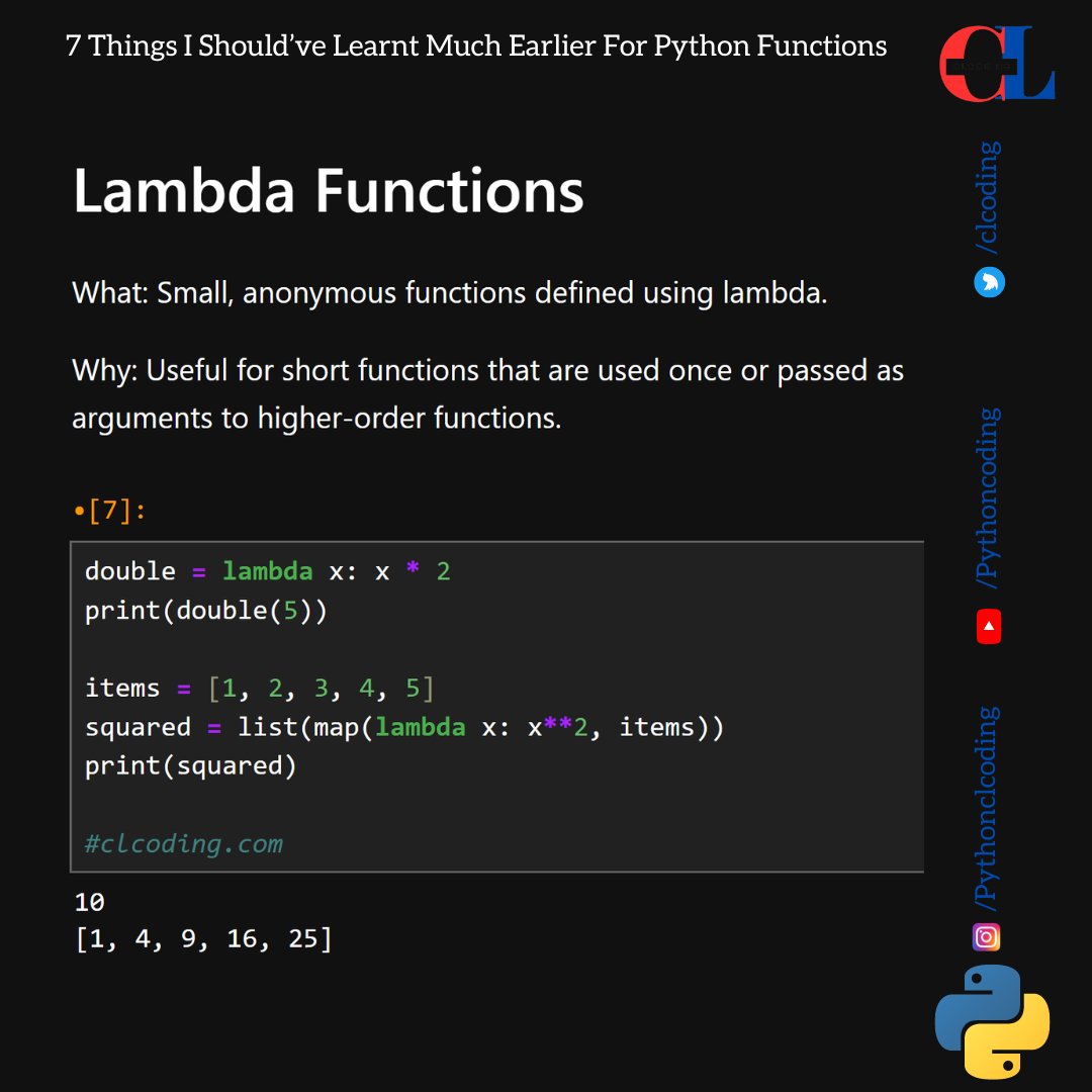 clcoding's tweet image. 4 Things I Should’ve Learnt Much Earlier For Python Functions