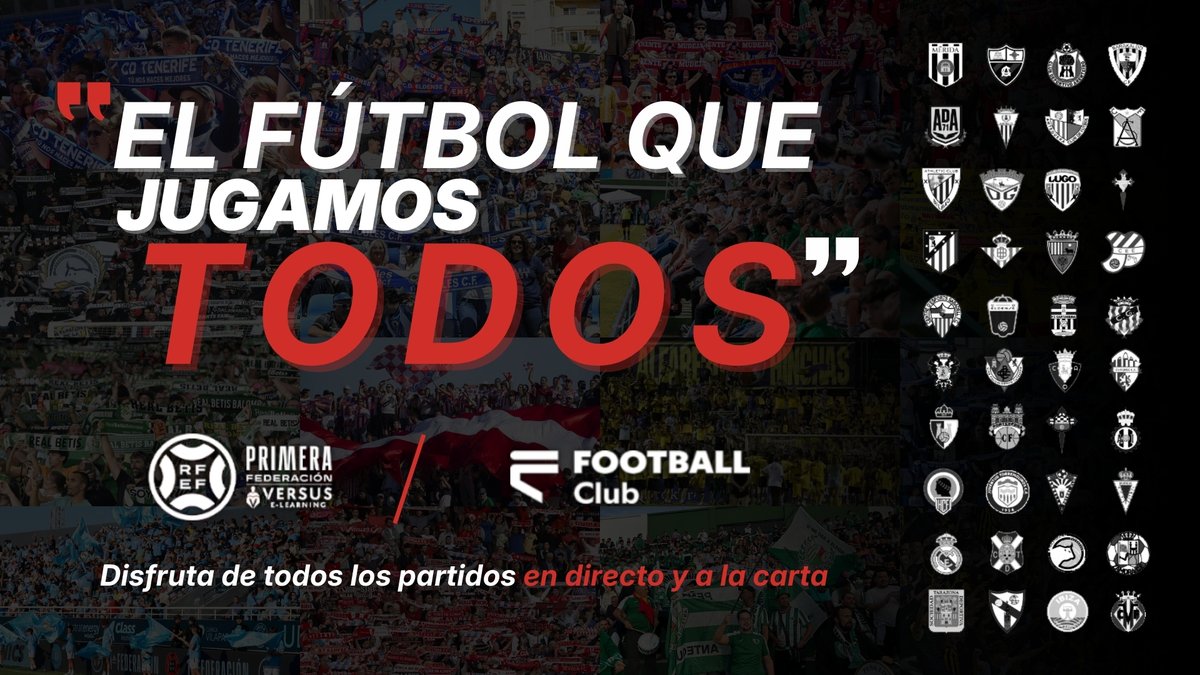 ⚡ ¡La #PrimeraFederación se une al #FútbolQueJugamosTodos!

📺 Vive la emoción en directo y bajo demanda de 𝐓𝐎𝐃𝐀 la <a href="/Primera_RFEF/">Primera Federación Versus e-Learning</a> en FootballClub.

⚽️ La Primera Federación Versus e-Learning se une al contenido de FootballClub.

ℹ️ rfef.es/es/noticias/pr…