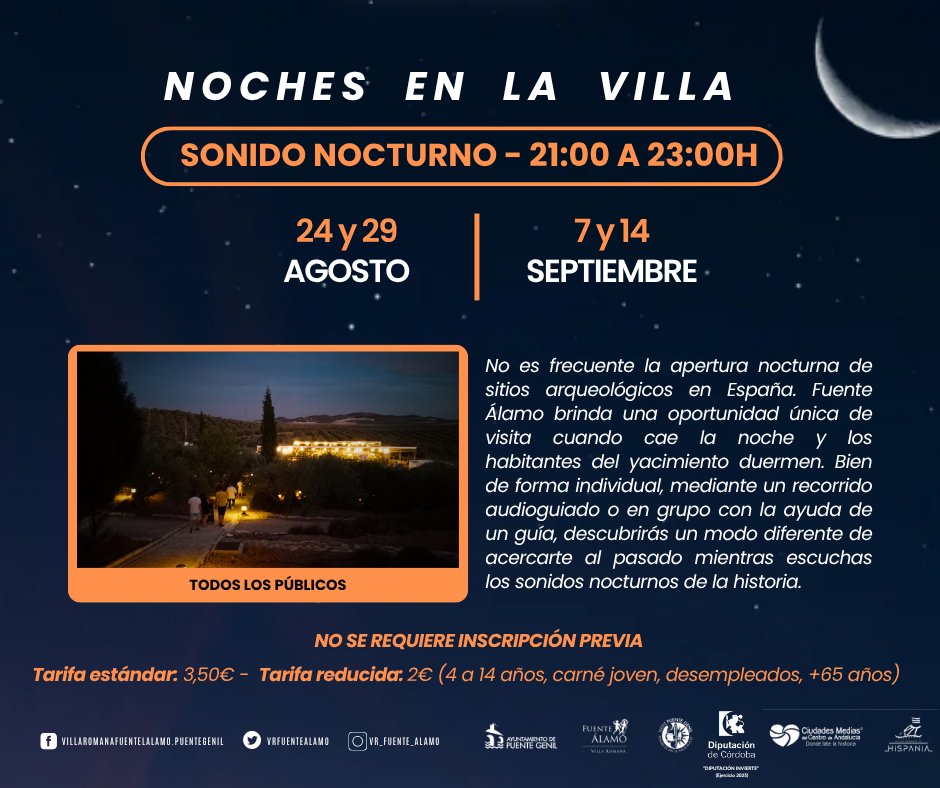 🌙Sonido Nocturno de la Historia ✨
¡El pasado cobra vida en mitad de la noche! Ven a descubrir la #historia y los #mosaicos de <a href="/VRFuenteAlamo/">VR Fuente Álamo</a> bajo las estrellas. 🌟💫 
No necesita inscripción. 
#nochesenlavilla #PuenteGenil  #visitacultural <a href="/VisitPteGenil/">Puente Genil Turismo</a> <a href="/viveandalucia/">Vive Andalucía</a>