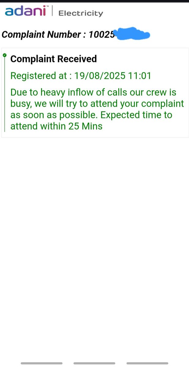 pyroboy1984's tweet photo. @Adani_Elec_Mum Then why give false updates that we are looking into the complaint in 25 minutes #MumbaiRains #andheri The update is still showing same after 3.4 hrs https://t.co/W566Lppx9T