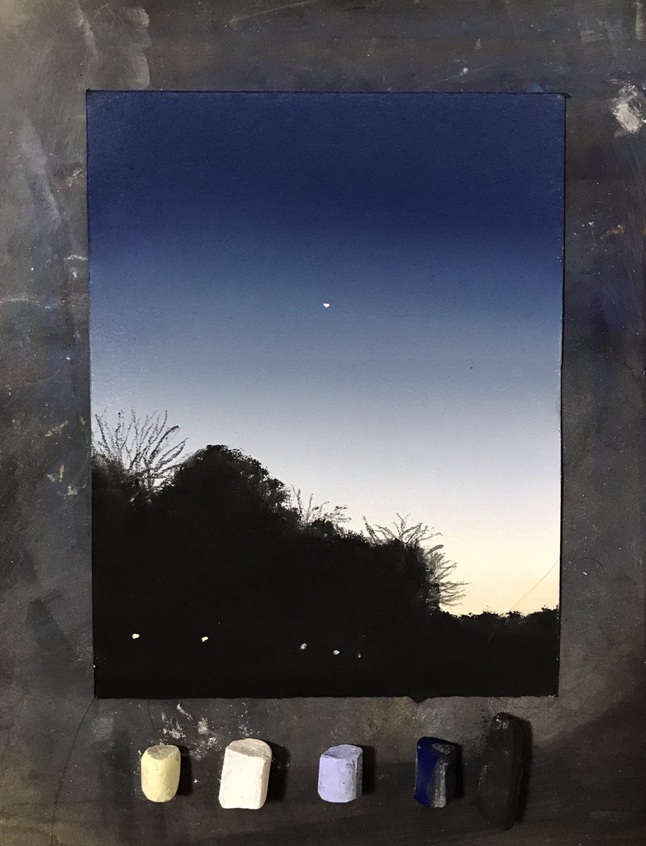 miya_pastel1's tweet image. 5色で描いた薄暮に浮かぶ星