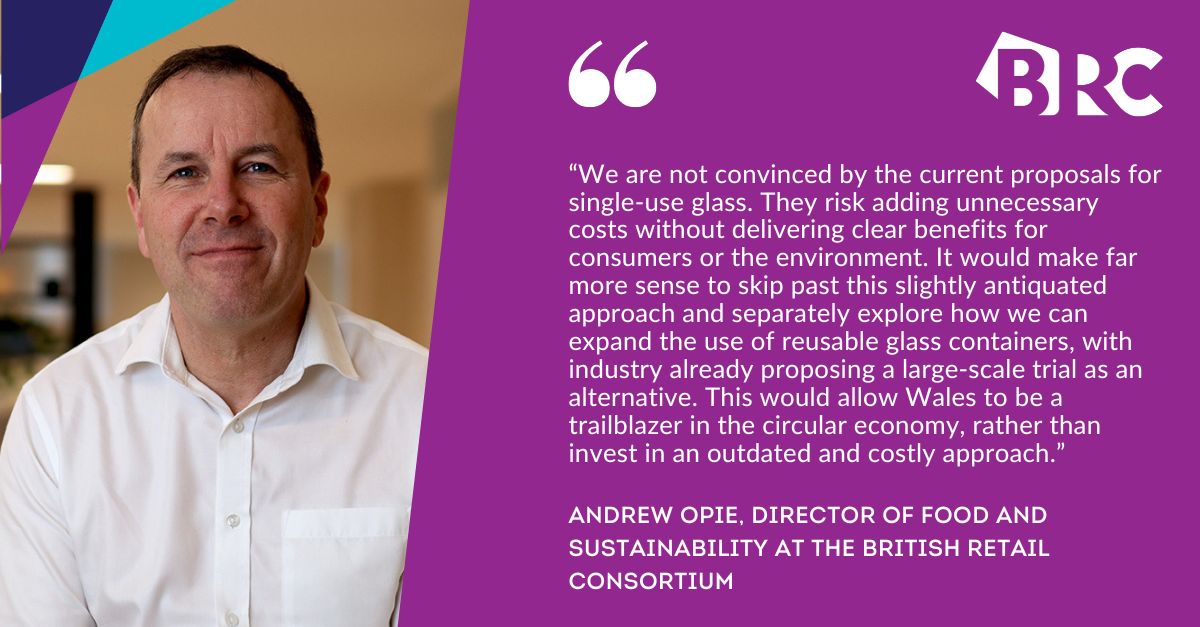 The British Retail Consortium (@the_brc) on Twitter photo Following the launch of a consultation on DRS by the <a href="/WelshGovernment/">Welsh Government</a> yesterday we have once again urged for a rethink on glass inclusion. ♻️
Read the reaction of BRC Director of Food and Sustainability, Andrew Opie, below. 💬
#sustainability Following the launch of a consultation on DRS by the <a href="/WelshGovernment/">Welsh Government</a> yesterday we have once again urged for a rethink on glass inclusion. ♻️
Read the reaction of BRC Director of Food and Sustainability, Andrew Opie, below. 💬
#sustainability
