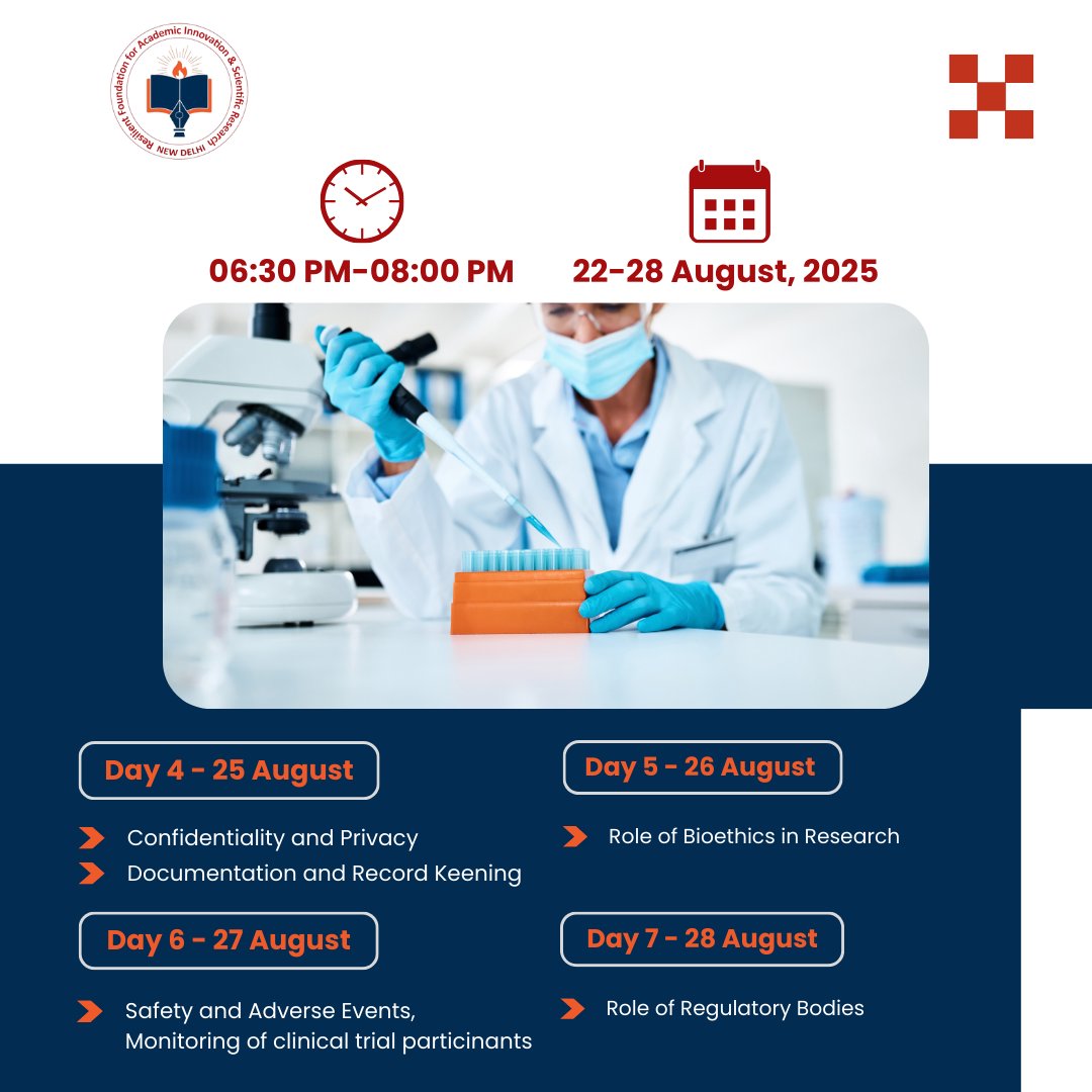 resilient_fdn's tweet photo. One-Week Online Training on Bioethics & Good Clinical Practices (GCP)
🗓️ 22nd – 28th August 2025 | ⏰ 6:30 PM – 8:00 PM
Enhance your skills with expert.
#Bioethics #GoodClinicalPractice #ClinicalResearch #HealthcareTraining #MedicalEthics #ResearchEthics #ResilientFoundation https://t.co/xnKcEG4HKH