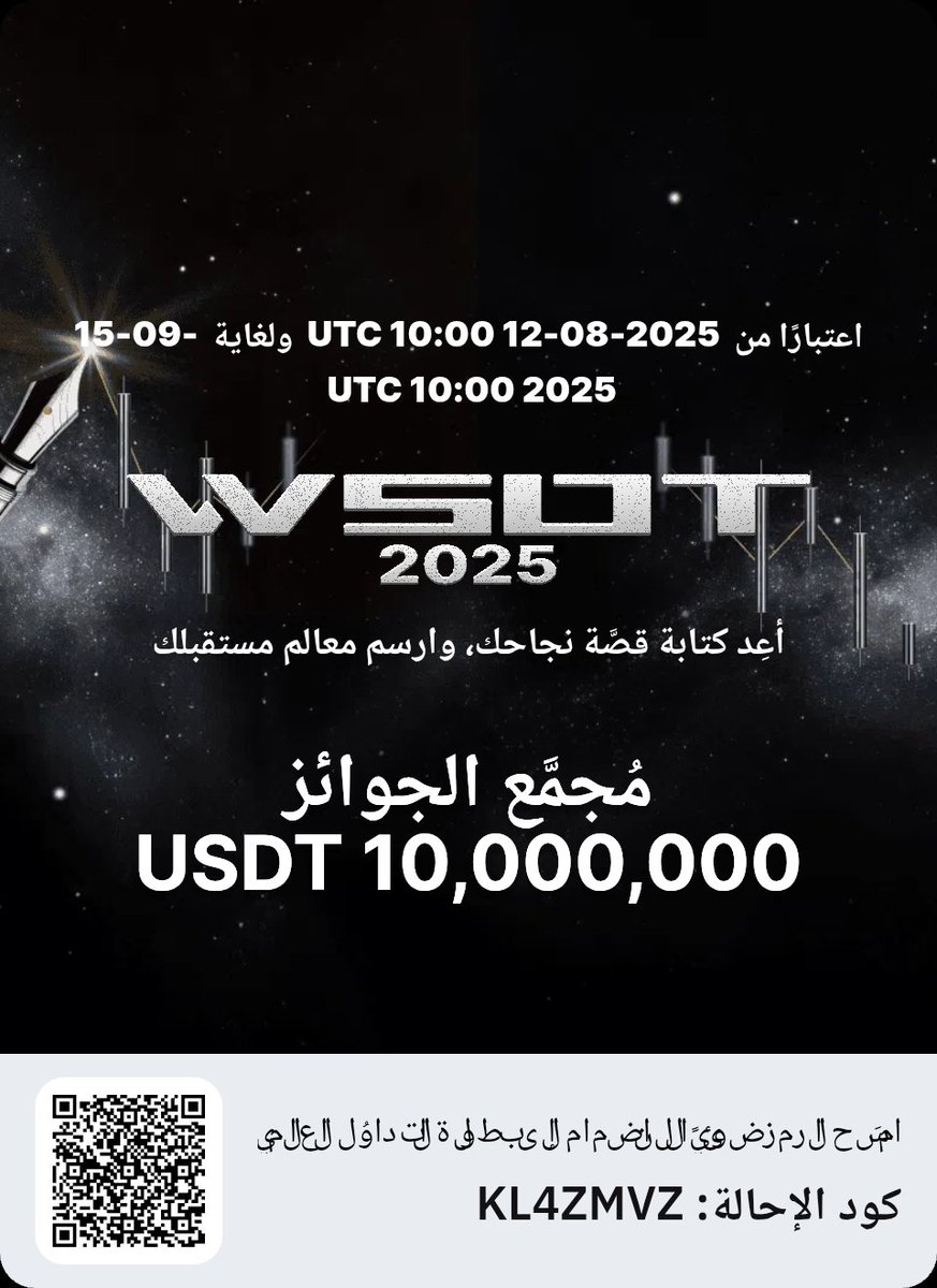 شاركني الأجواء الحماسيَّة وانضَم إلى بطولة التداوُل العالمية WSOT لعام 2025! احصل على ما يصل إلى 110 دولار كمكافآت للمُستخدِمين الجُدُد وفرصة للفوز بحصَّة من مُجمَّع جوائز بقيمة 10,000,000 دولار.
bybit.com/ar-SA/wsot2025…
KL4ZMVZ
كود الإحالة: KL4ZMVZ