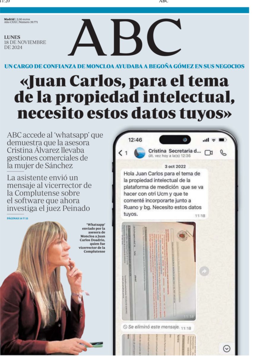 Por supuesto que la asesora de Begoña Gómez cobraba un sueldo público y hacía trabajos privados para la mujer de Sánchez. Y lo sabían todos. El 18 de noviembre de 2024 publicamos en exclusiva una prueba irrefutable.