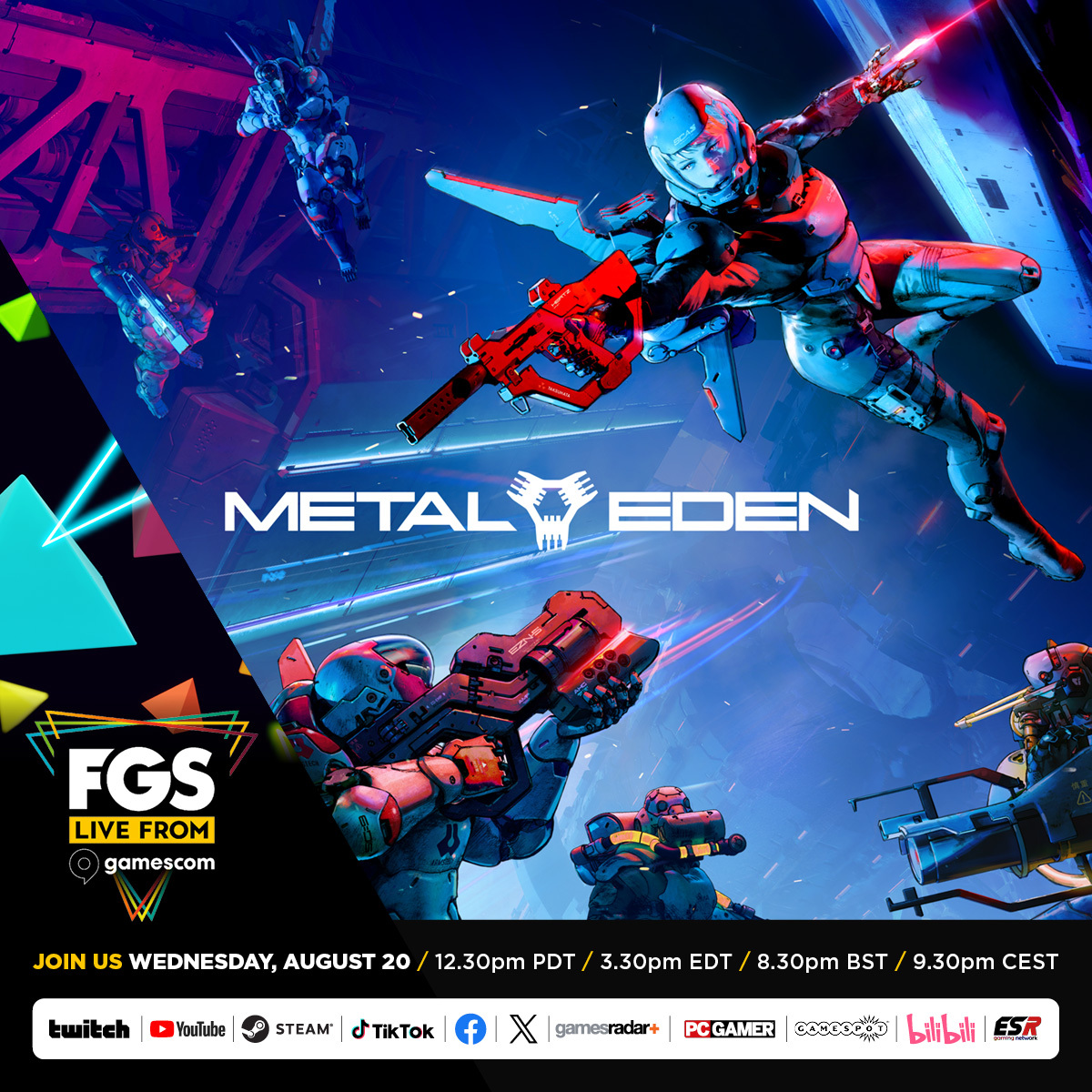 REIKON | METAL EDEN | DEMO AVAILABLE NOW (@reikon_official) on Twitter photo Hey everyone!
A brand-new METAL EDEN trailer premieres during FGS Live From gamescom.
Catch it Wednesday, August 20, starting at 12:30pm PT | 3:30pm ET | 9:30pm CEST.
Don’t miss it —
#FutureGamesShow <a href="/FutureGamesShow/">FutureGamesShow</a> Hey everyone!
A brand-new METAL EDEN trailer premieres during FGS Live From gamescom.
Catch it Wednesday, August 20, starting at 12:30pm PT | 3:30pm ET | 9:30pm CEST.
Don’t miss it —
#FutureGamesShow <a href="/FutureGamesShow/">FutureGamesShow</a>