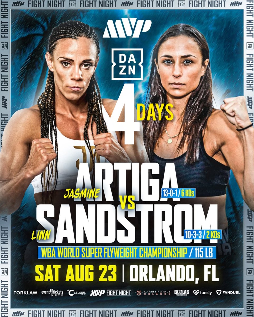 4 Days To Go!!! 🇺🇲
And The New! <a href="/sandstromboxer/">Linn Sandstrom</a> 
Live <a href="/DAZNBoxing/">DAZN Boxing</a> 
<a href="/jakepaul/">Jake Paul</a> 
<a href="/MostVpromotions/">MVP - Most Valuable Promotions</a>