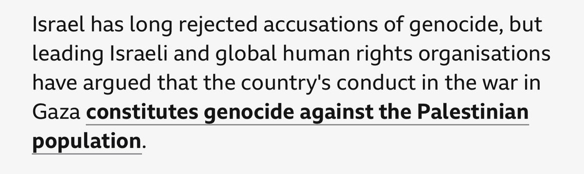 Buried in this BBC story is this paragraph.

This is the first time I’ve seen the BBC report Israel’s genocide as something alleged by credible organisations, in a piece that isn’t about one of those organisations.

BBC coverage is a disgrace, but is this a shift?